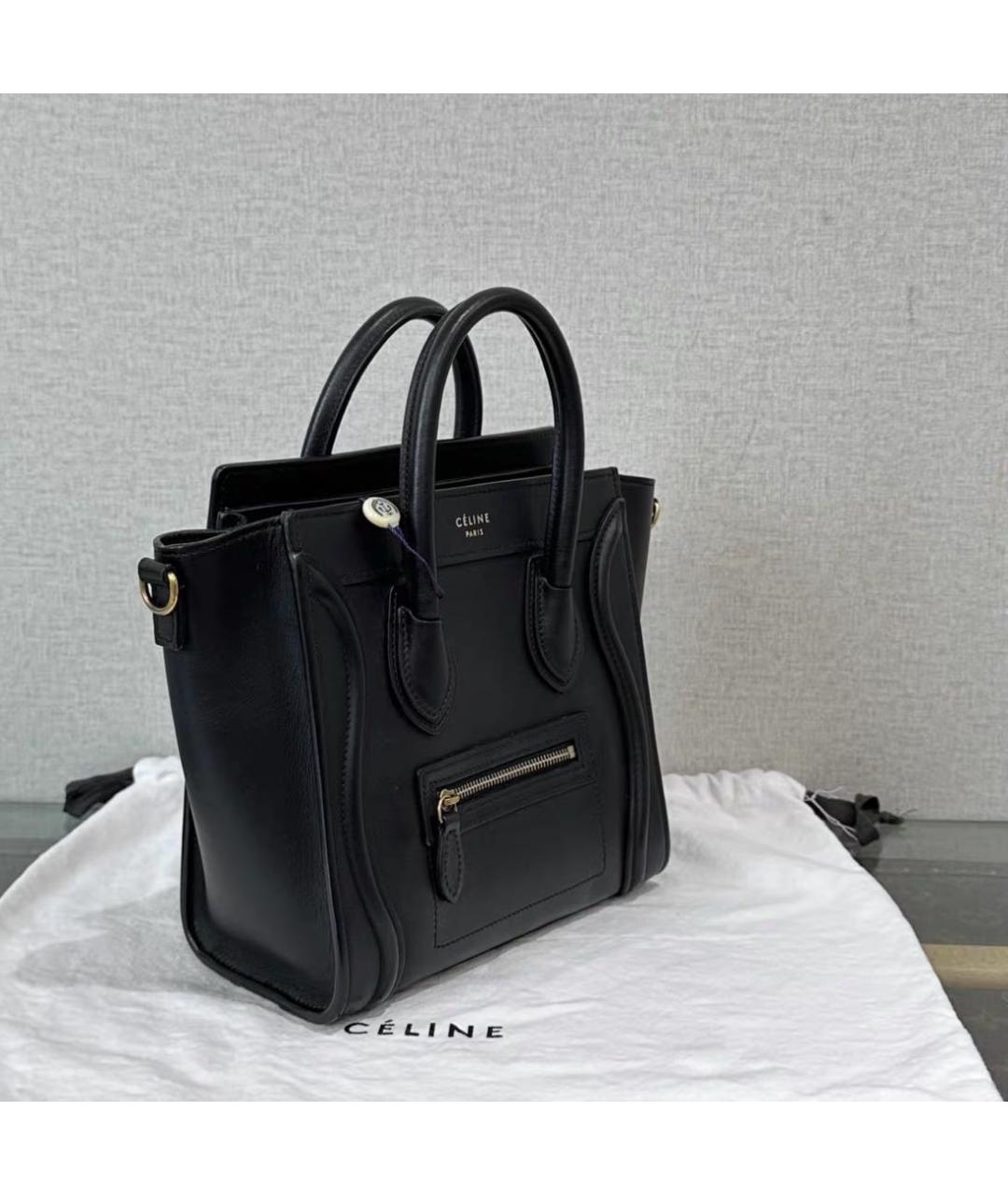 CELINE Черная кожаная сумка тоут, фото 3