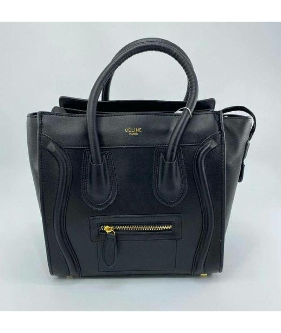 CELINE Черная кожаная сумка тоут, фото 8