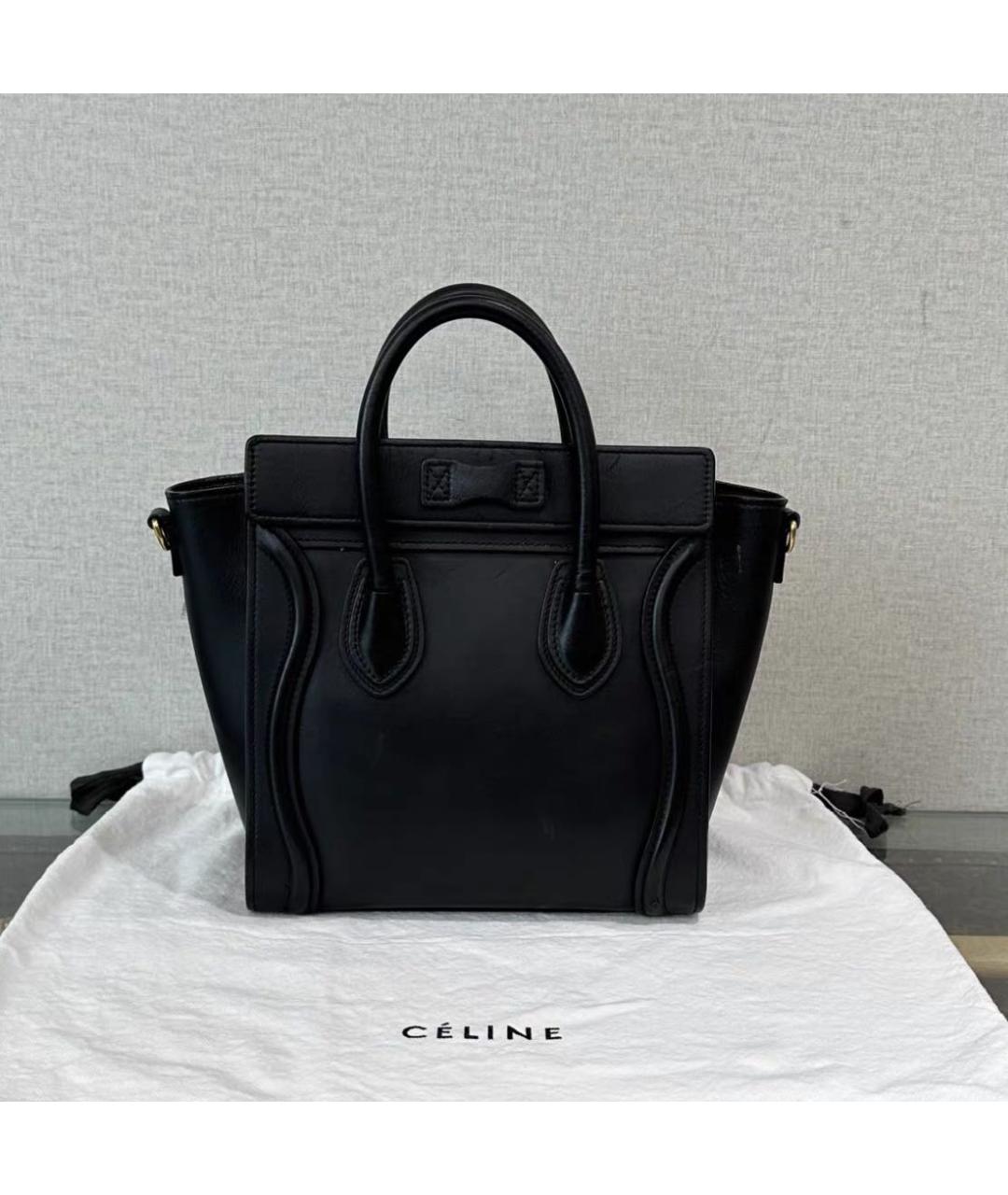 CELINE Черная кожаная сумка тоут, фото 4