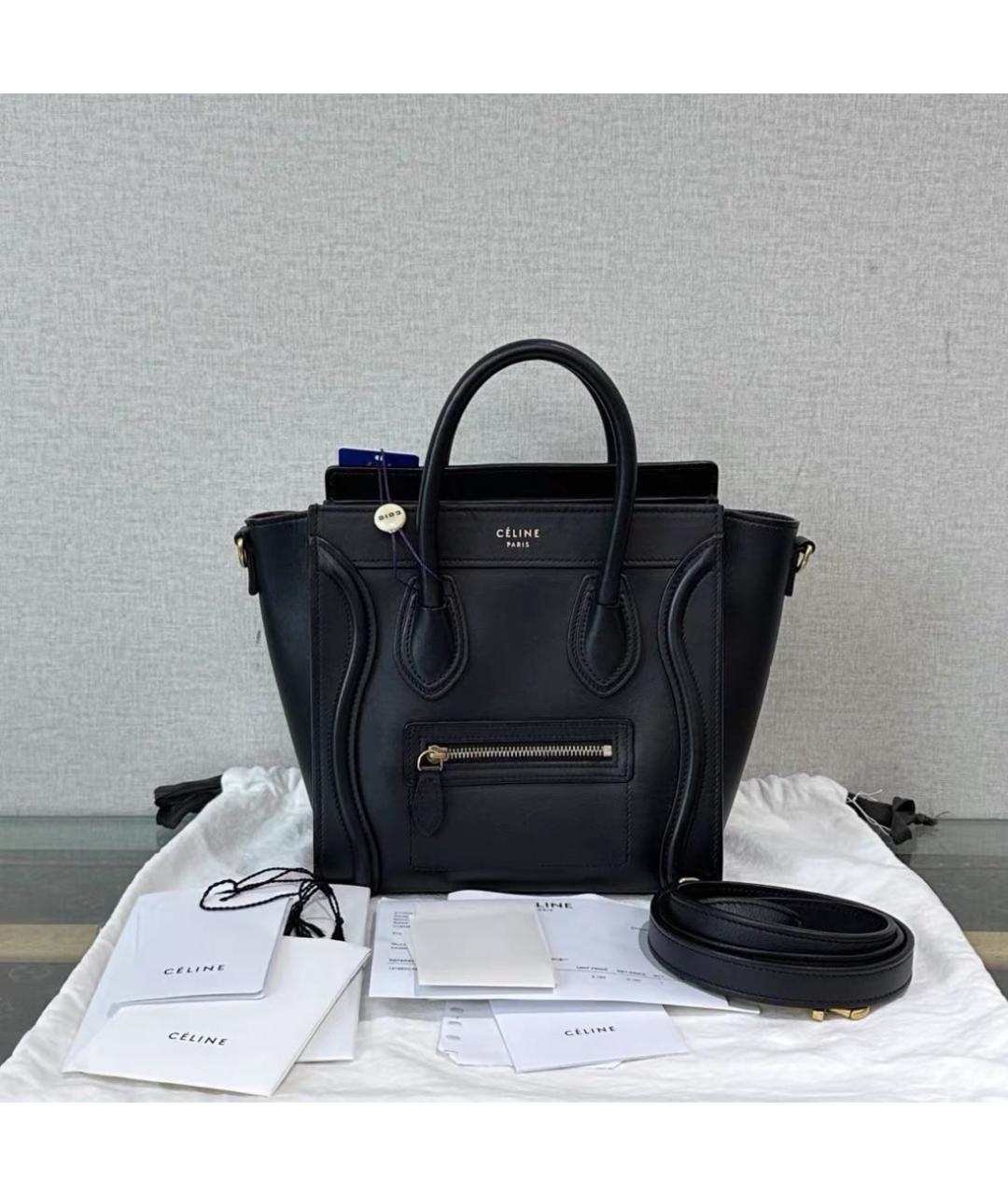 CELINE Черная кожаная сумка тоут, фото 2