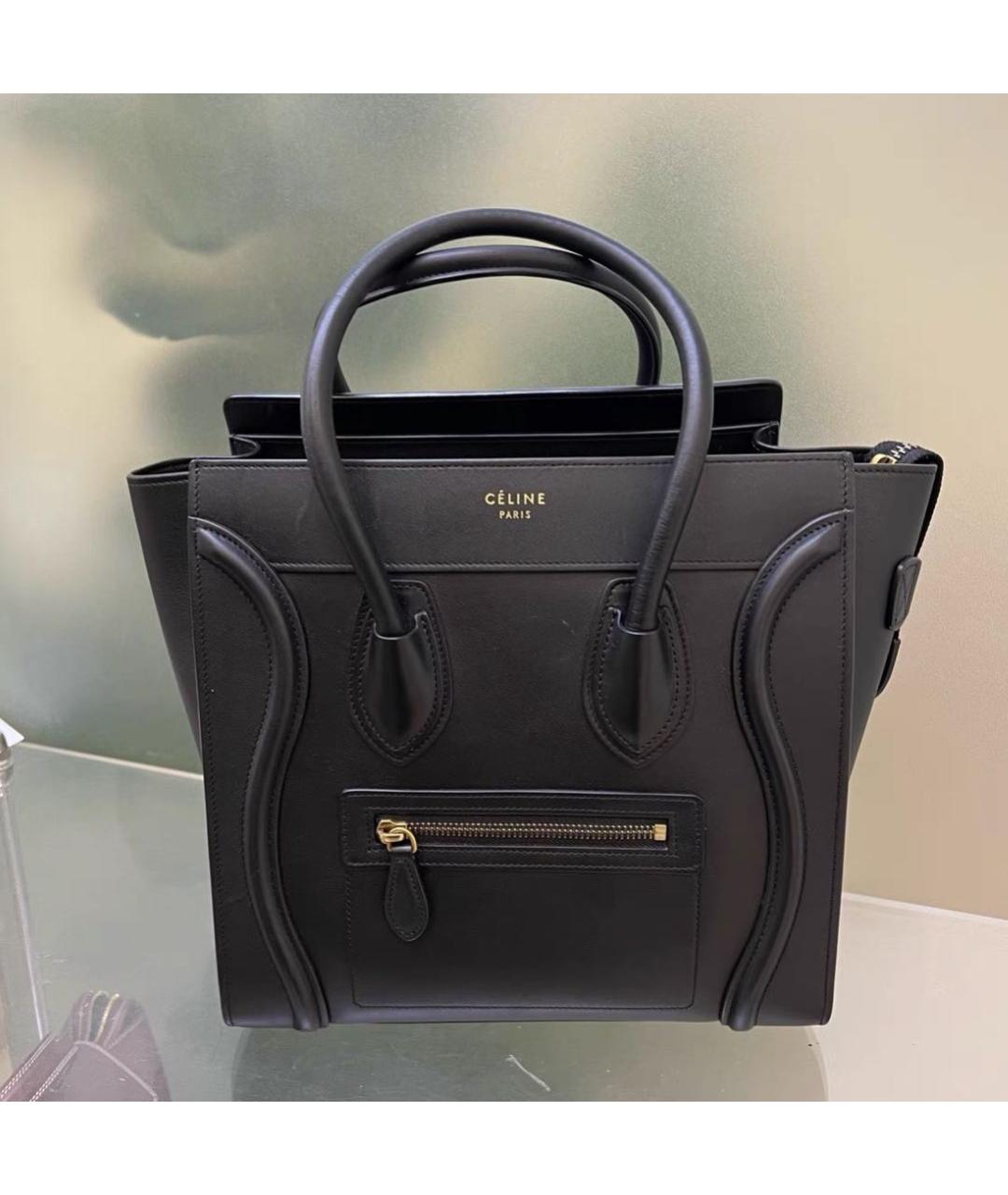 CELINE Черная кожаная сумка тоут, фото 2