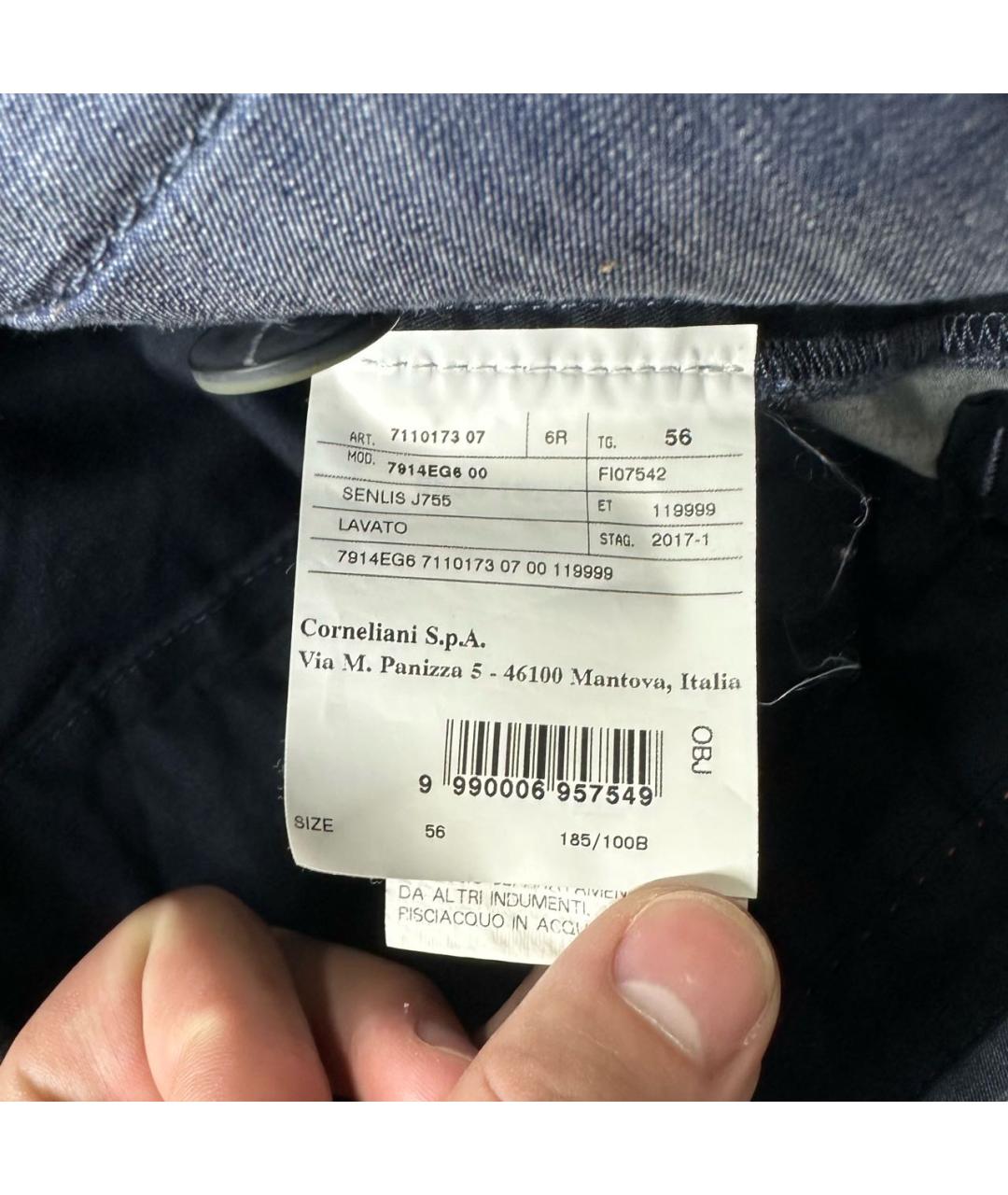 CORNELIANI Темно-синие хлопко-эластановые повседневные брюки, фото 6