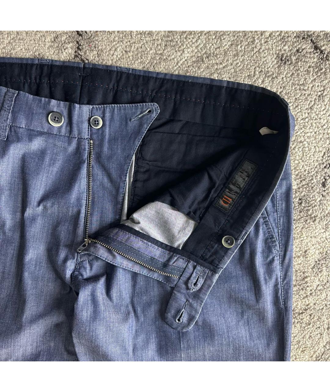 CORNELIANI Темно-синие хлопко-эластановые повседневные брюки, фото 4