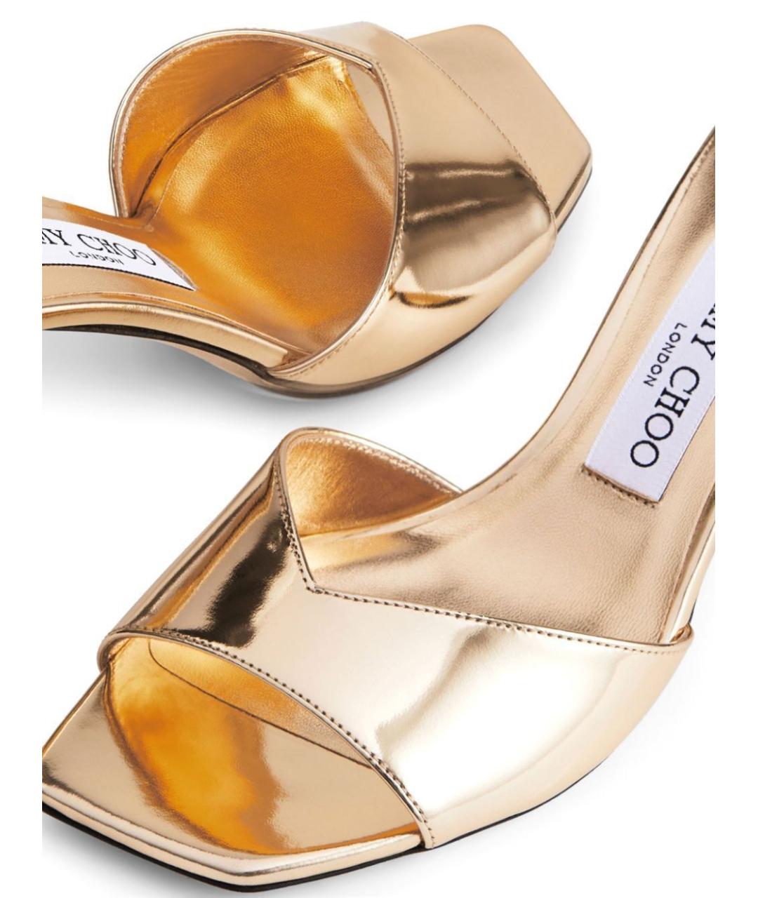 JIMMY CHOO Золотые кожаные мюли, фото 5