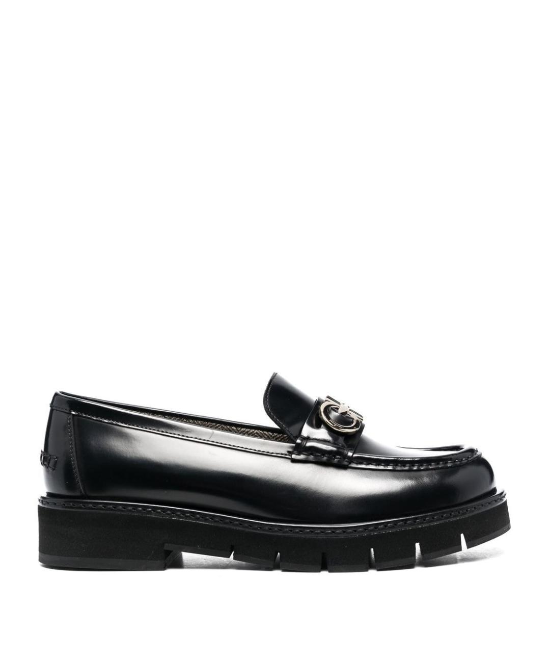 FERRAGAMO Черные кожаные лоферы, фото 1