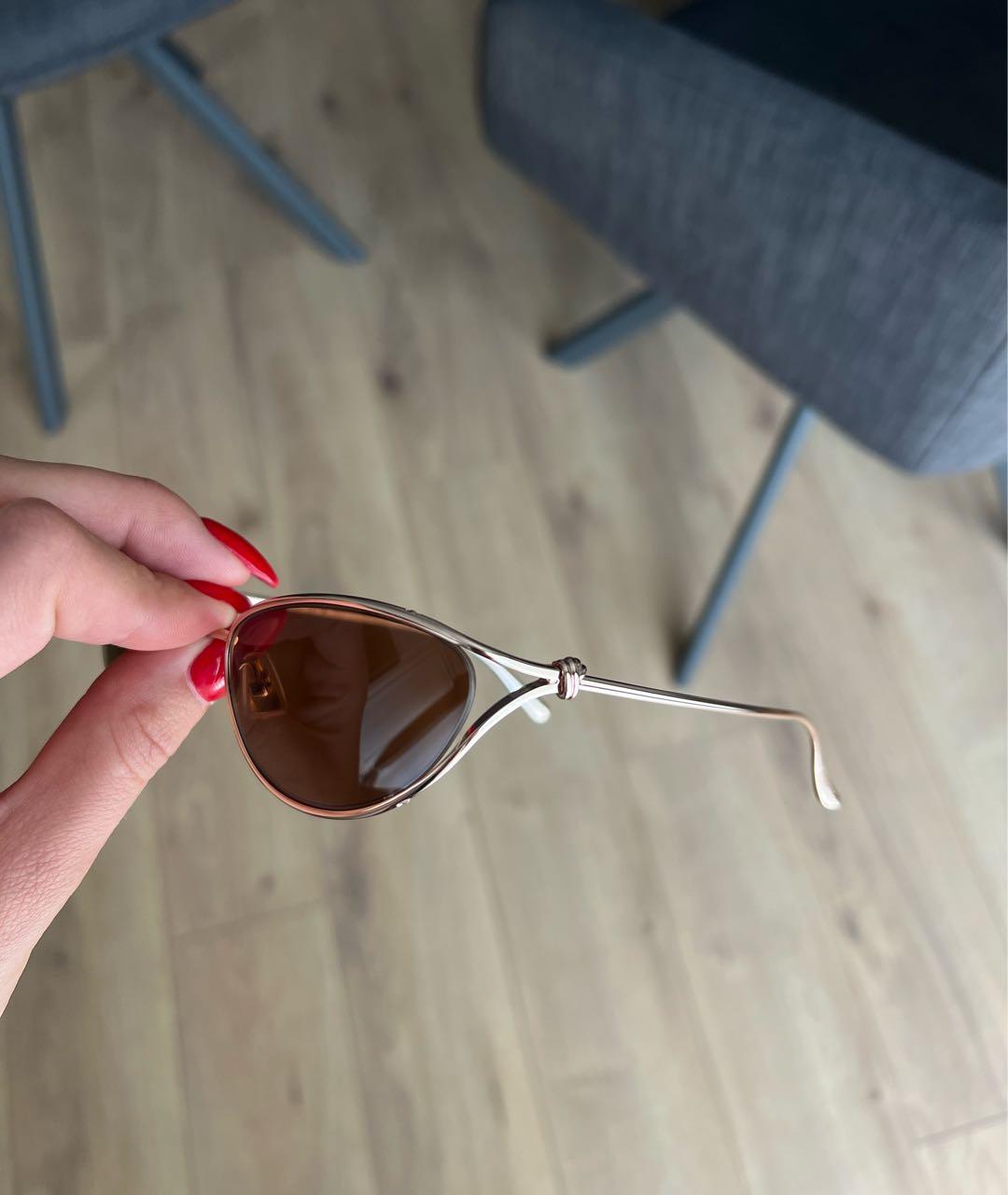 BOTTEGA VENETA Золотые металлические солнцезащитные очки, фото 5