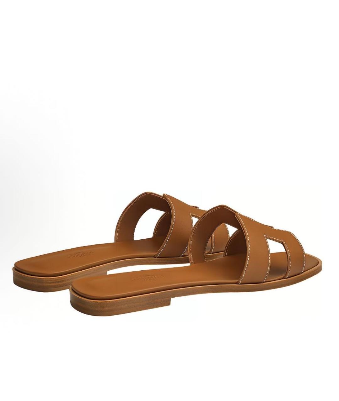 HERMES Оранжевое кожаные шлепанцы, фото 3