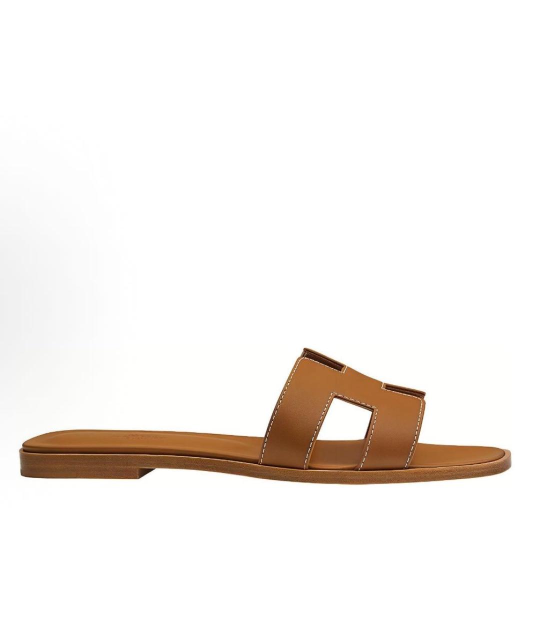 HERMES Оранжевое кожаные шлепанцы, фото 4