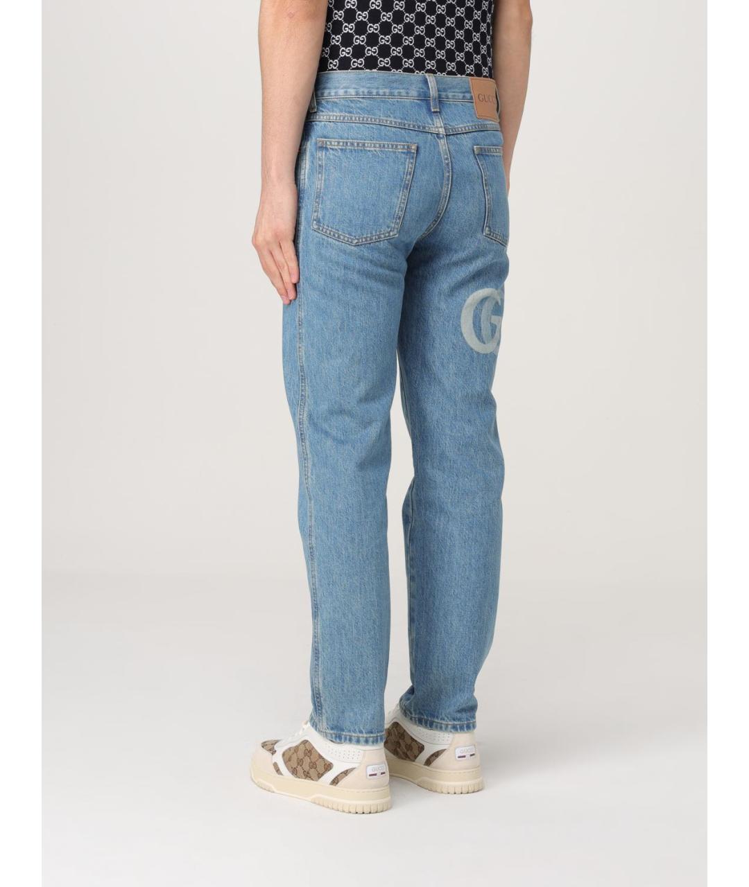 GUCCI Голубые хлопковые прямые джинсы, фото 4