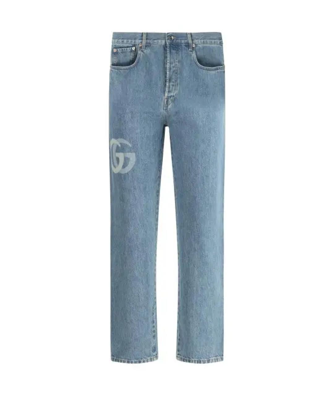 GUCCI Голубые хлопковые прямые джинсы, фото 1
