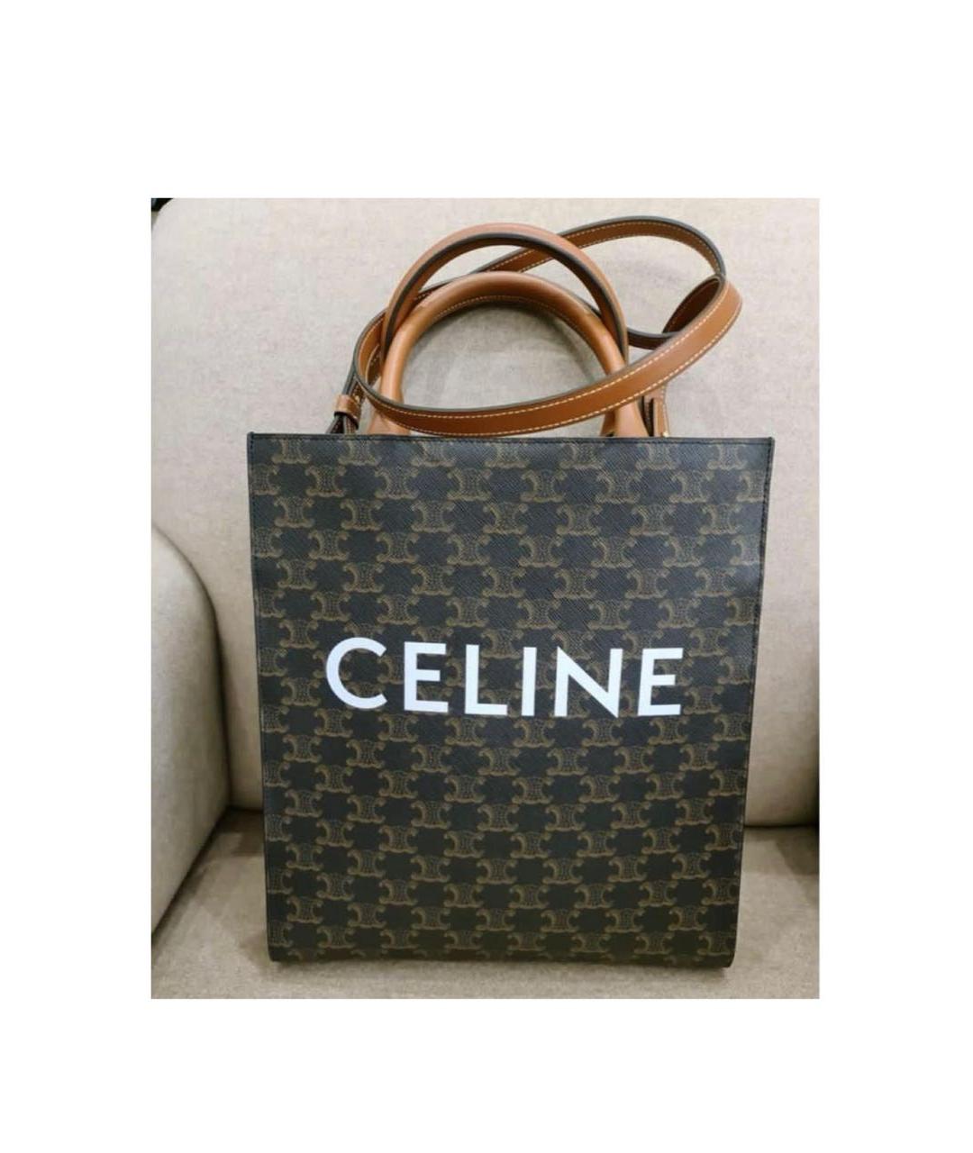 CELINE Коричневая кожаная сумка тоут, фото 6