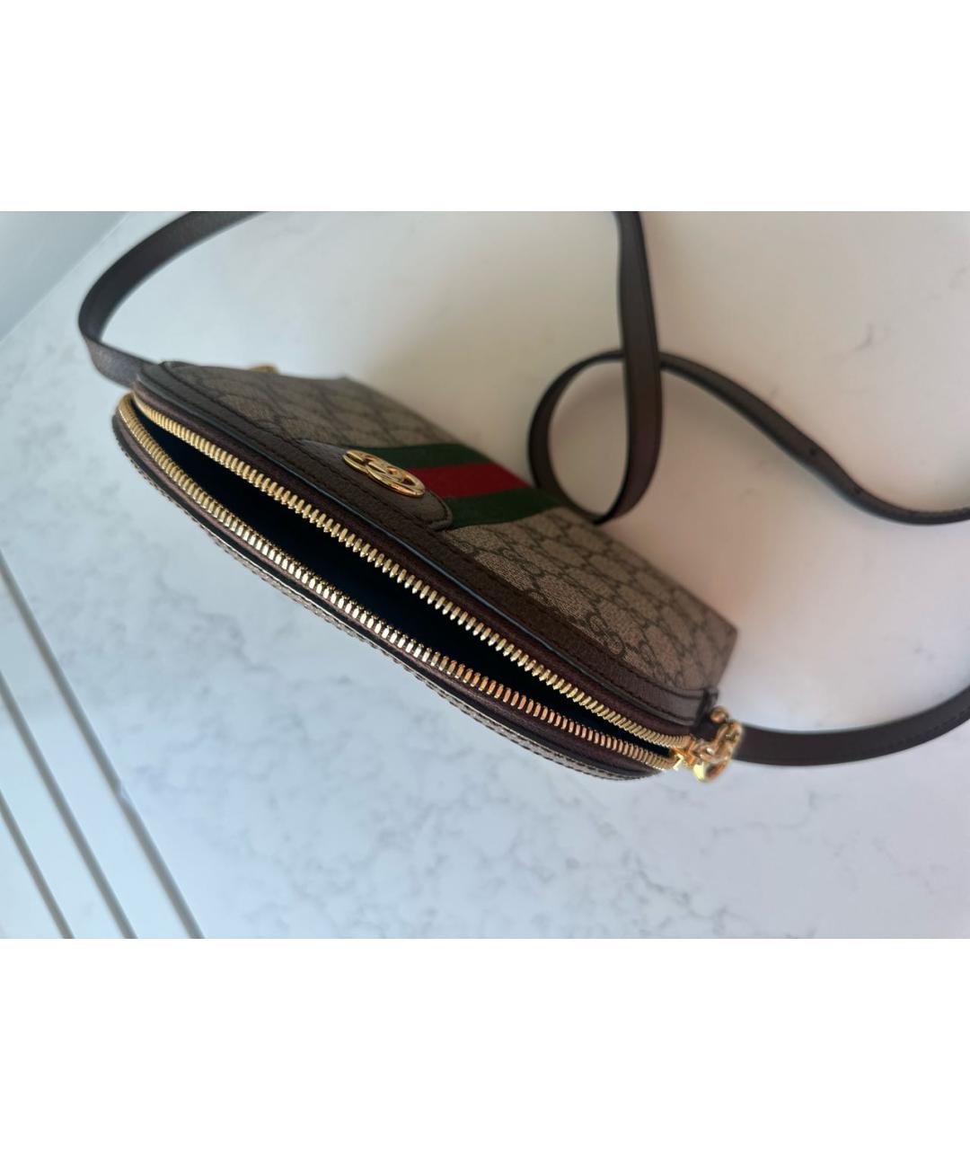 GUCCI Коричневая кожаная сумка через плечо, фото 4