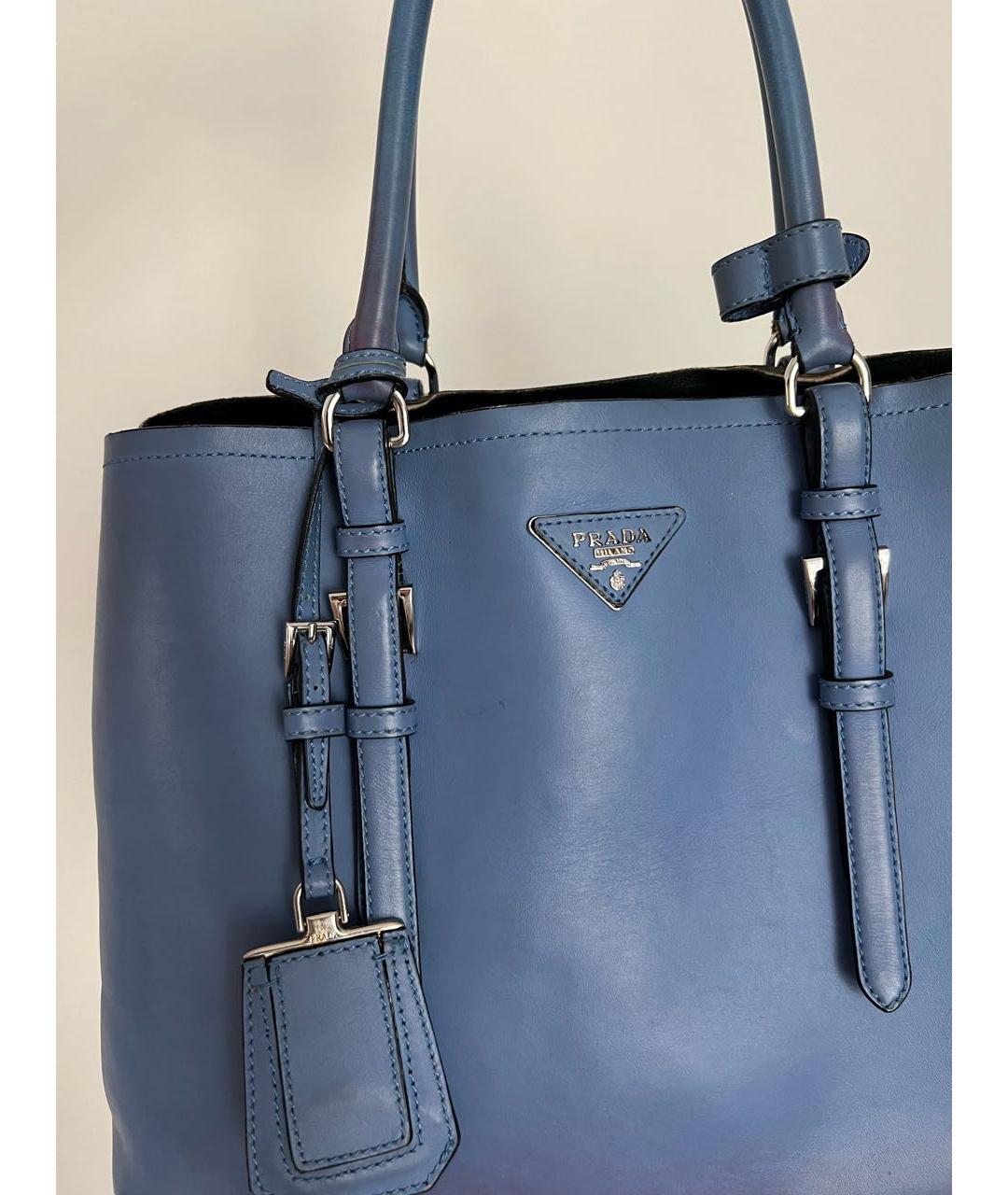 PRADA Голубая кожаная сумка тоут, фото 2