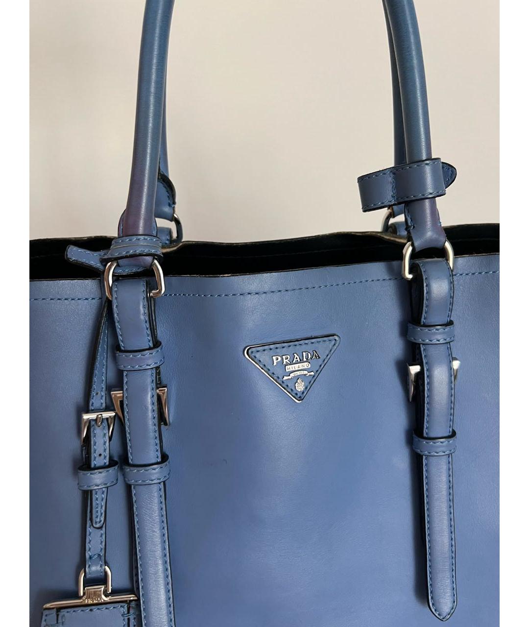 PRADA Голубая кожаная сумка тоут, фото 8
