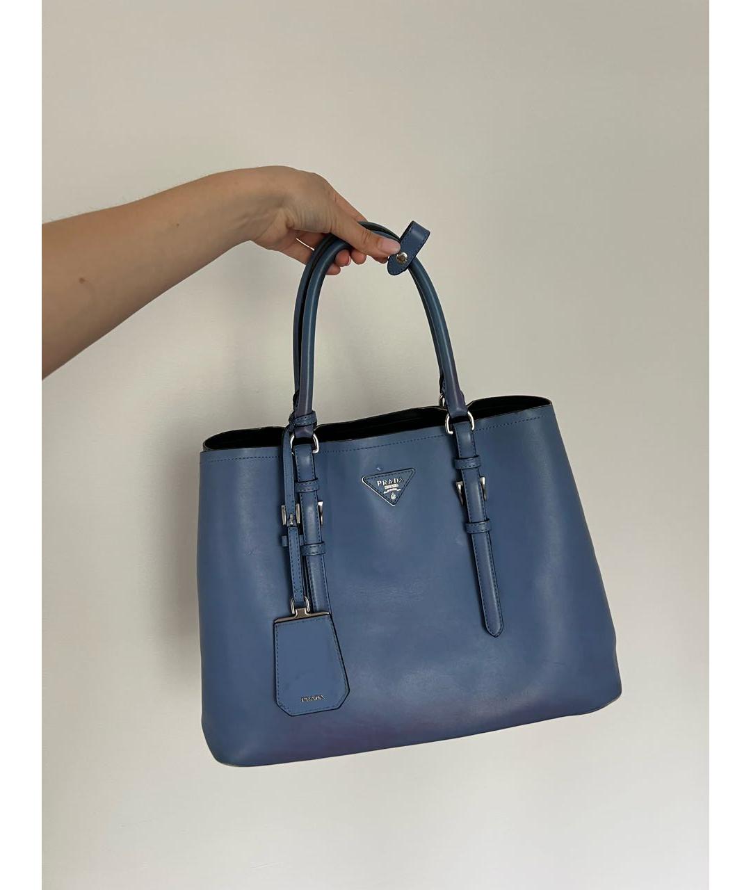 PRADA Голубая кожаная сумка тоут, фото 9