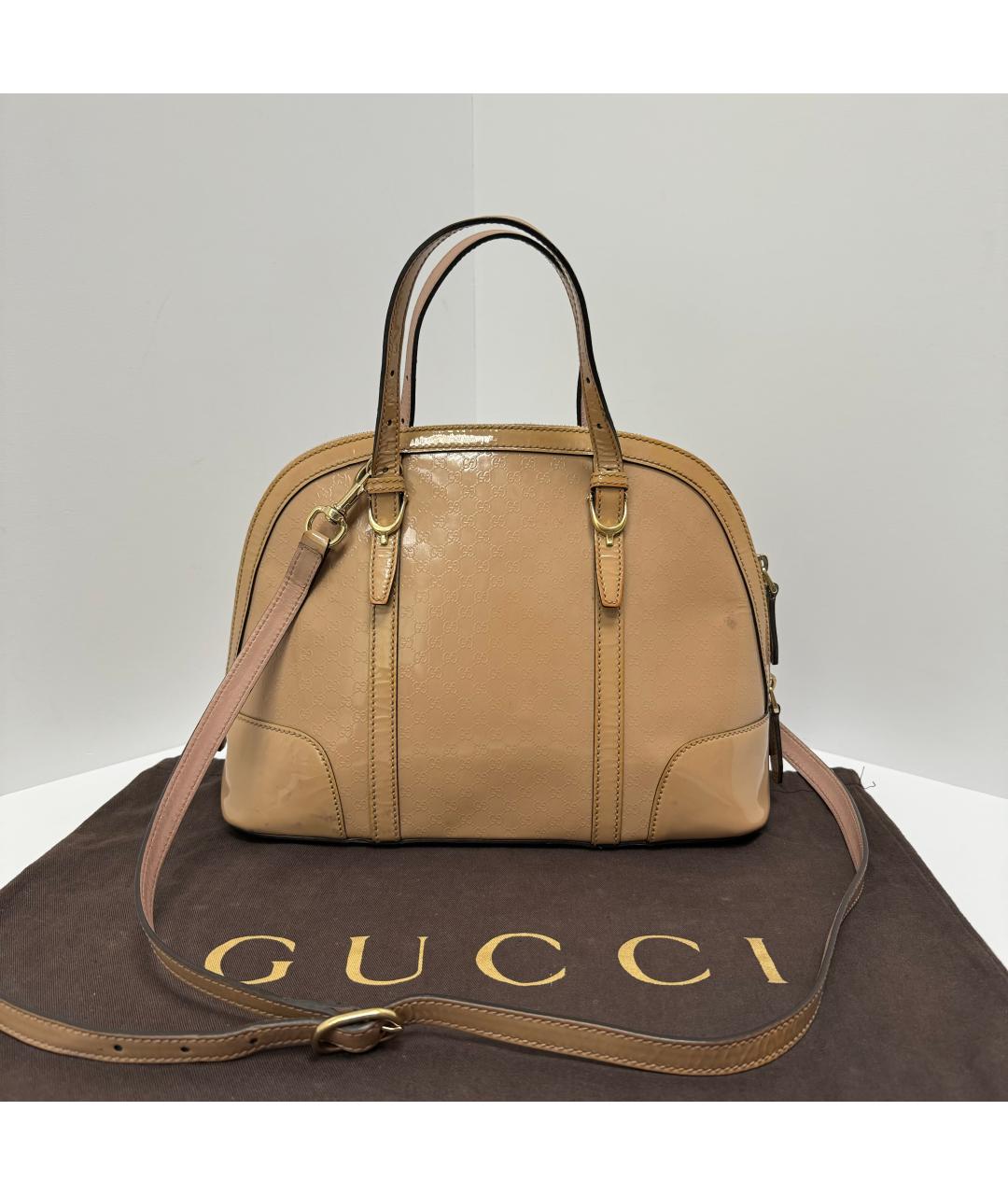 GUCCI Бежевая сумка тоут из лакированной кожи, фото 5