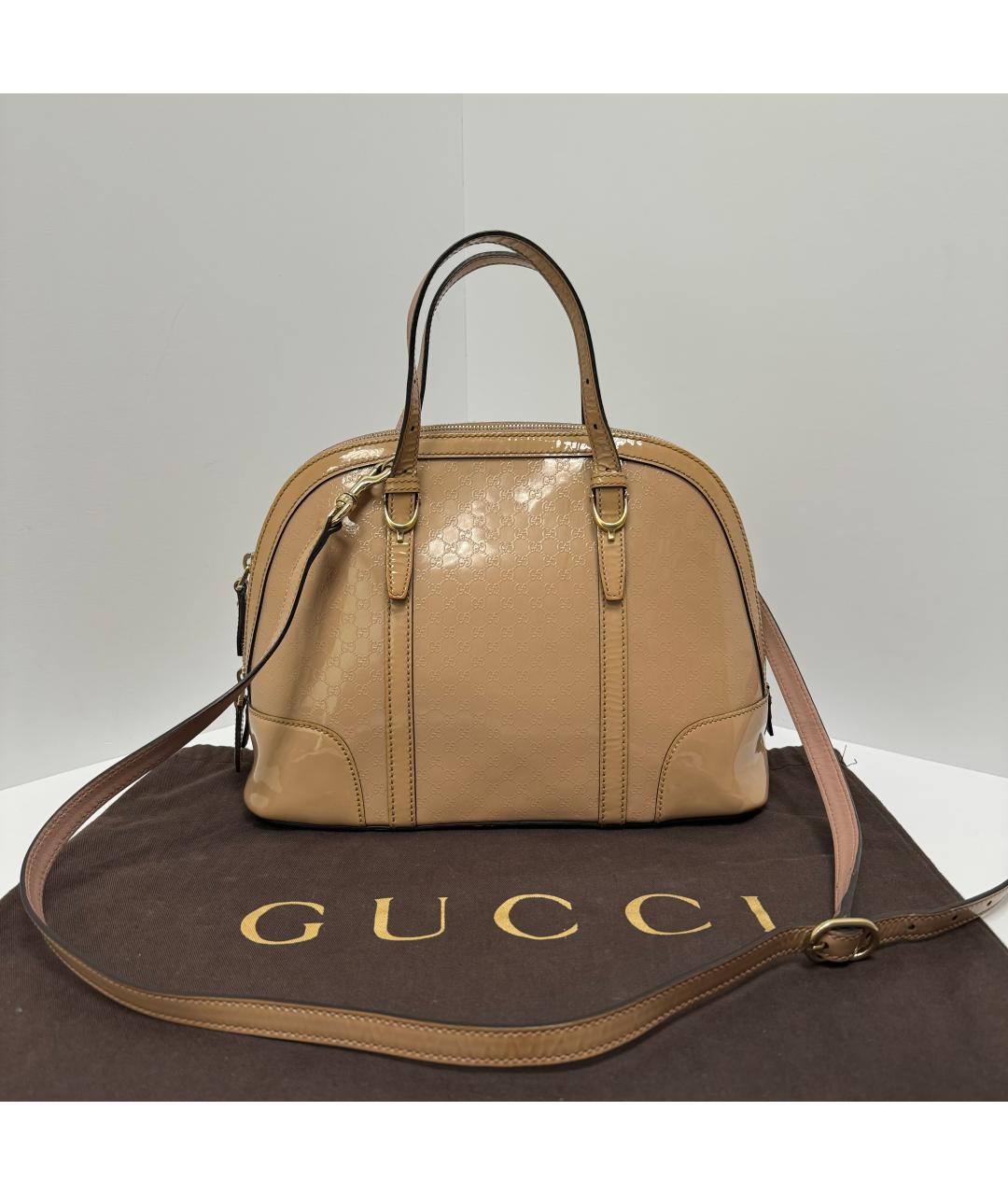 GUCCI Бежевая сумка тоут из лакированной кожи, фото 6