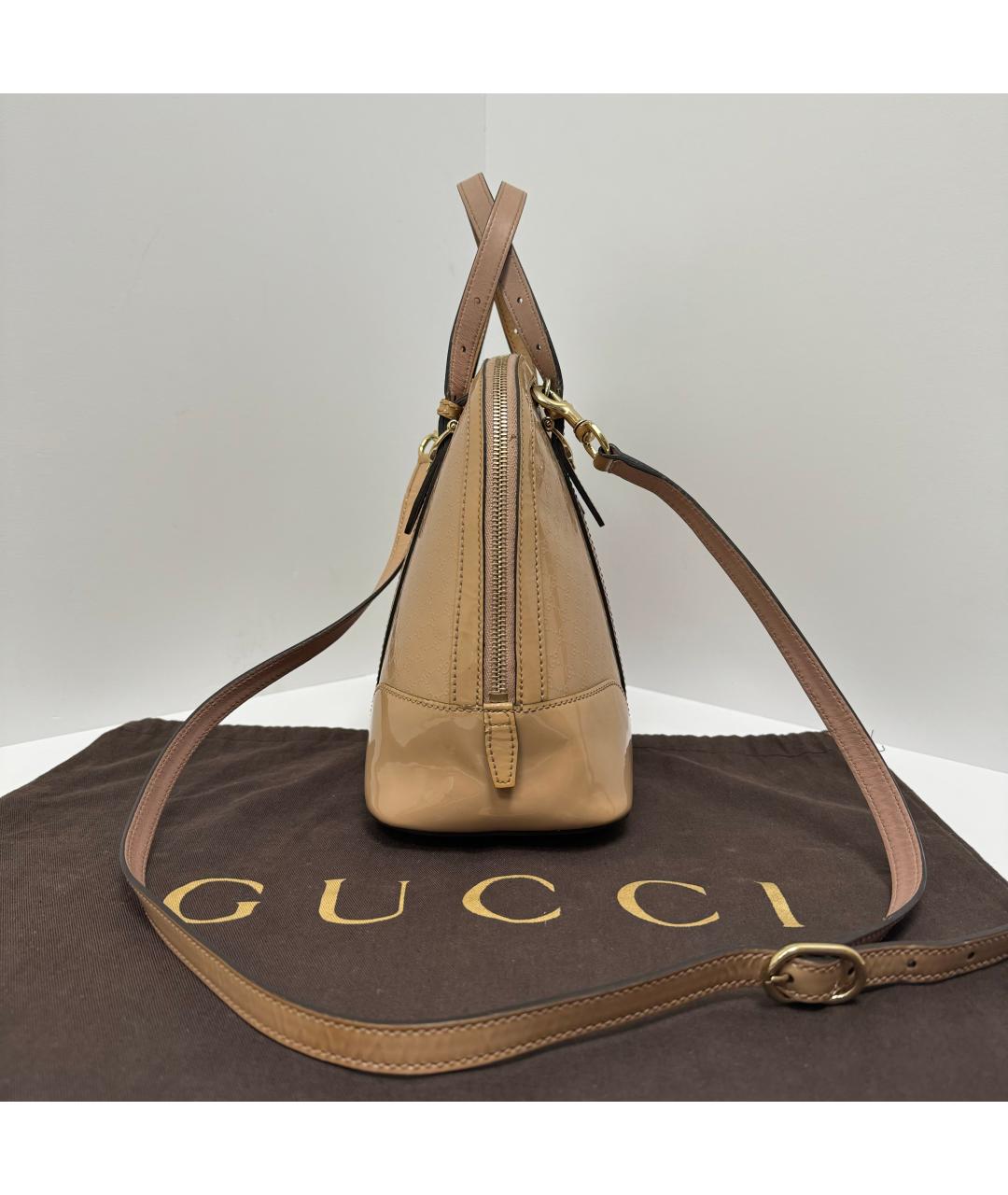 GUCCI Бежевая сумка тоут из лакированной кожи, фото 3