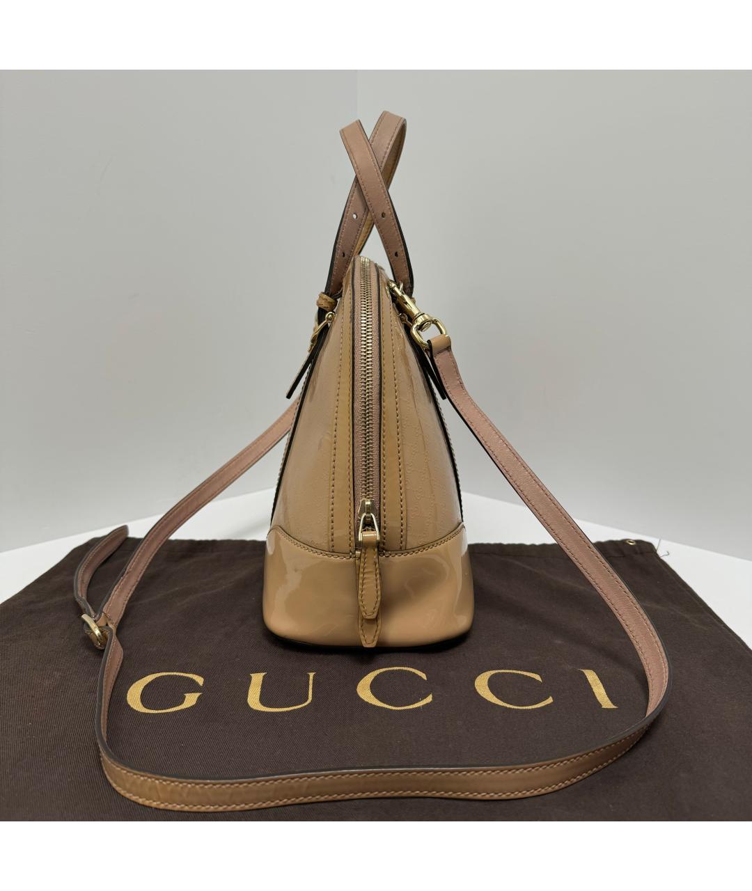 GUCCI Бежевая сумка тоут из лакированной кожи, фото 4