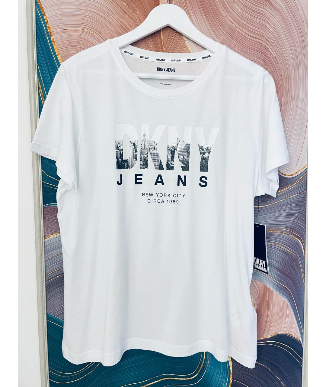 DKNY Белая хлопко-эластановая футболка, фото 5