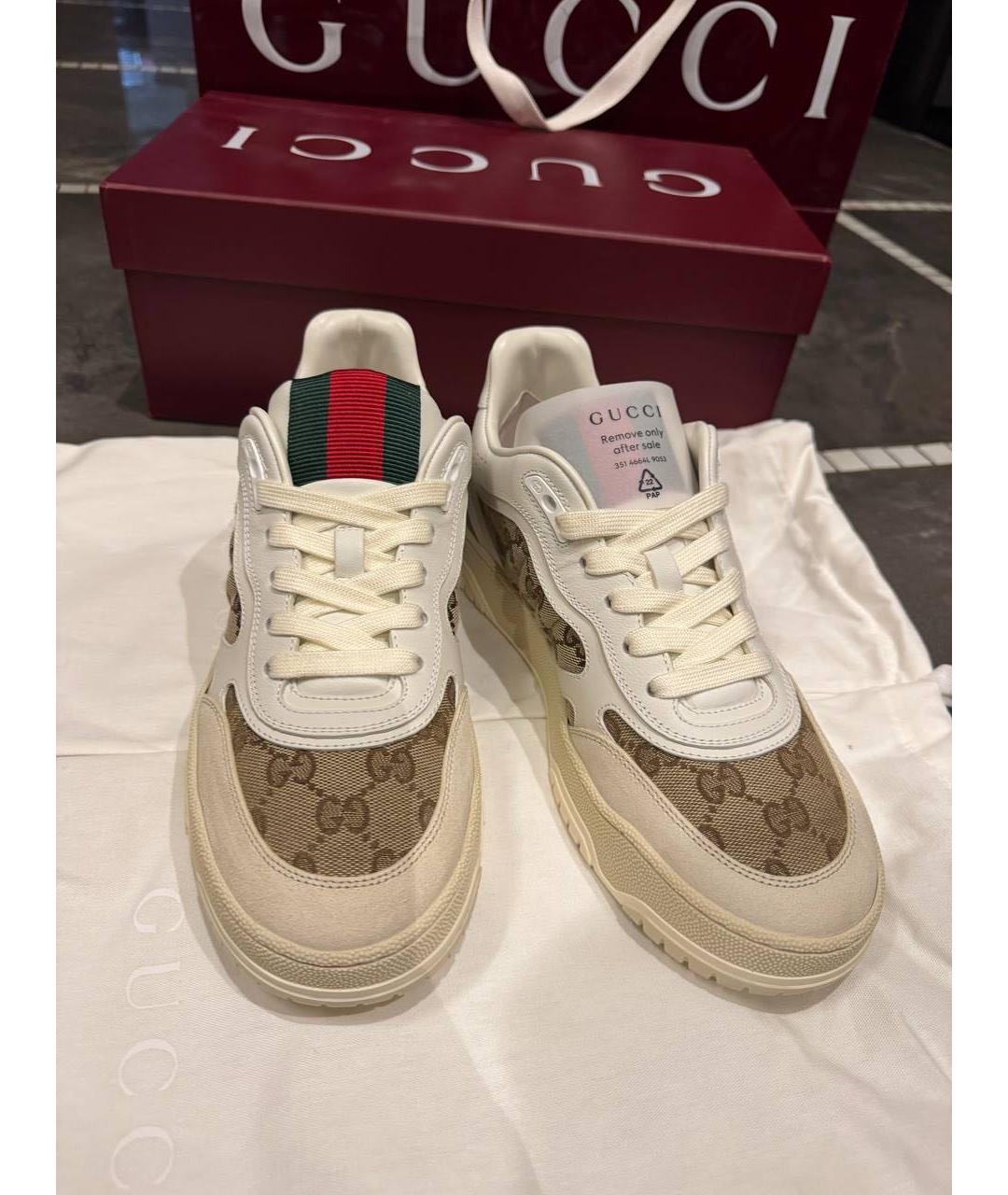 GUCCI Бежевые кожаные кеды, фото 2