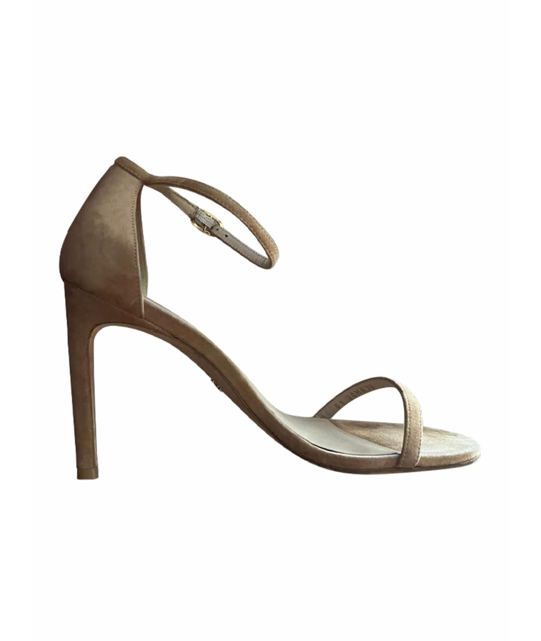 STUART WEITZMAN Бежевые замшевые босоножки, фото 1