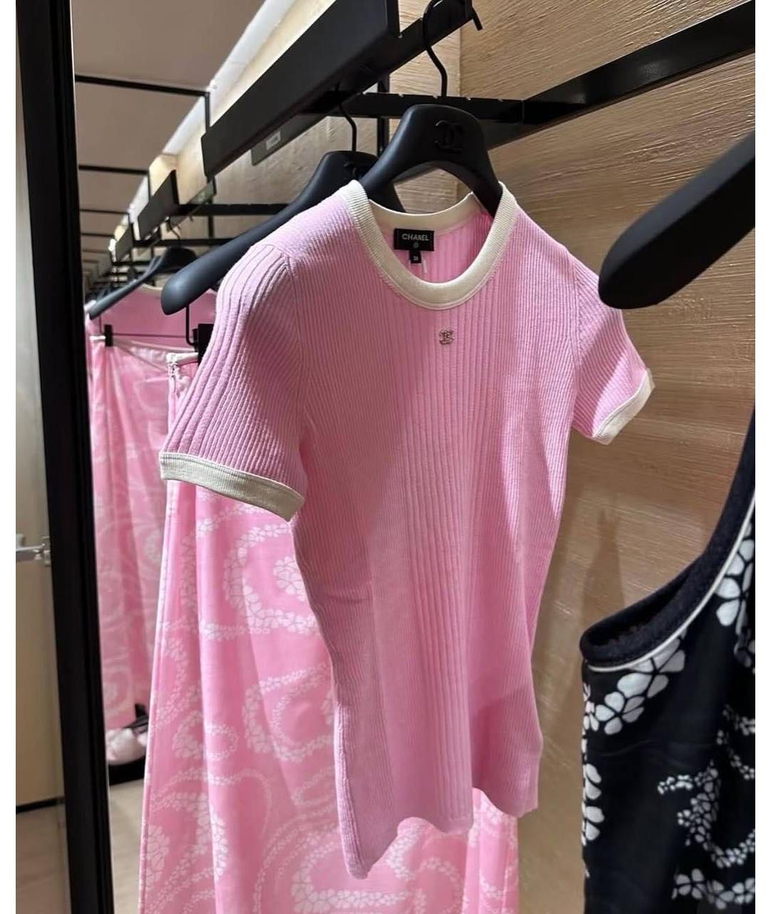 CHANEL Розовая хлопко-эластановая футболка, фото 3