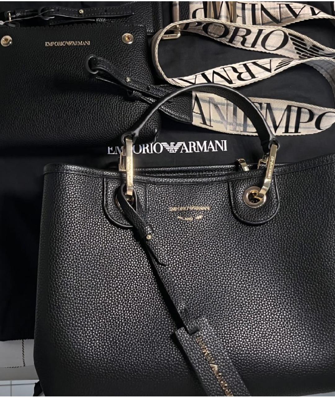 EMPORIO ARMANI Черная кожаная сумка тоут, фото 7