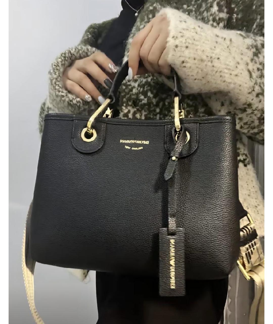 EMPORIO ARMANI Черная кожаная сумка тоут, фото 8