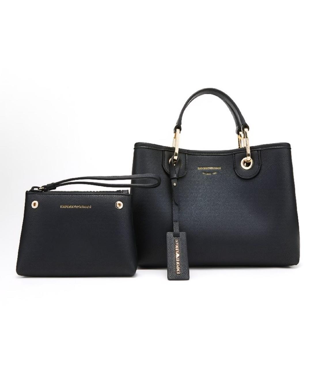 EMPORIO ARMANI Черная кожаная сумка тоут, фото 3