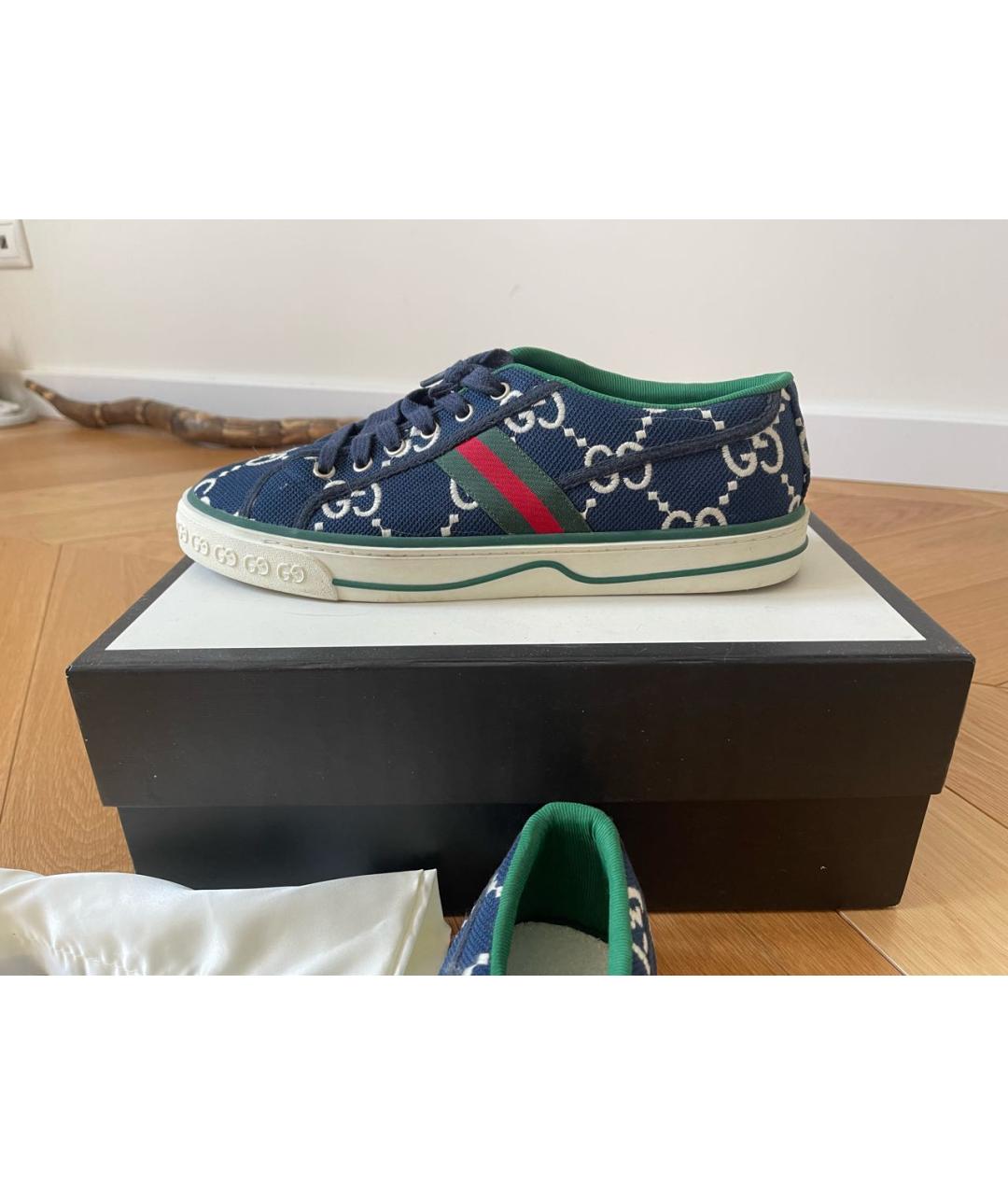 GUCCI Темно-синие текстильные низкие кроссовки / кеды, фото 4