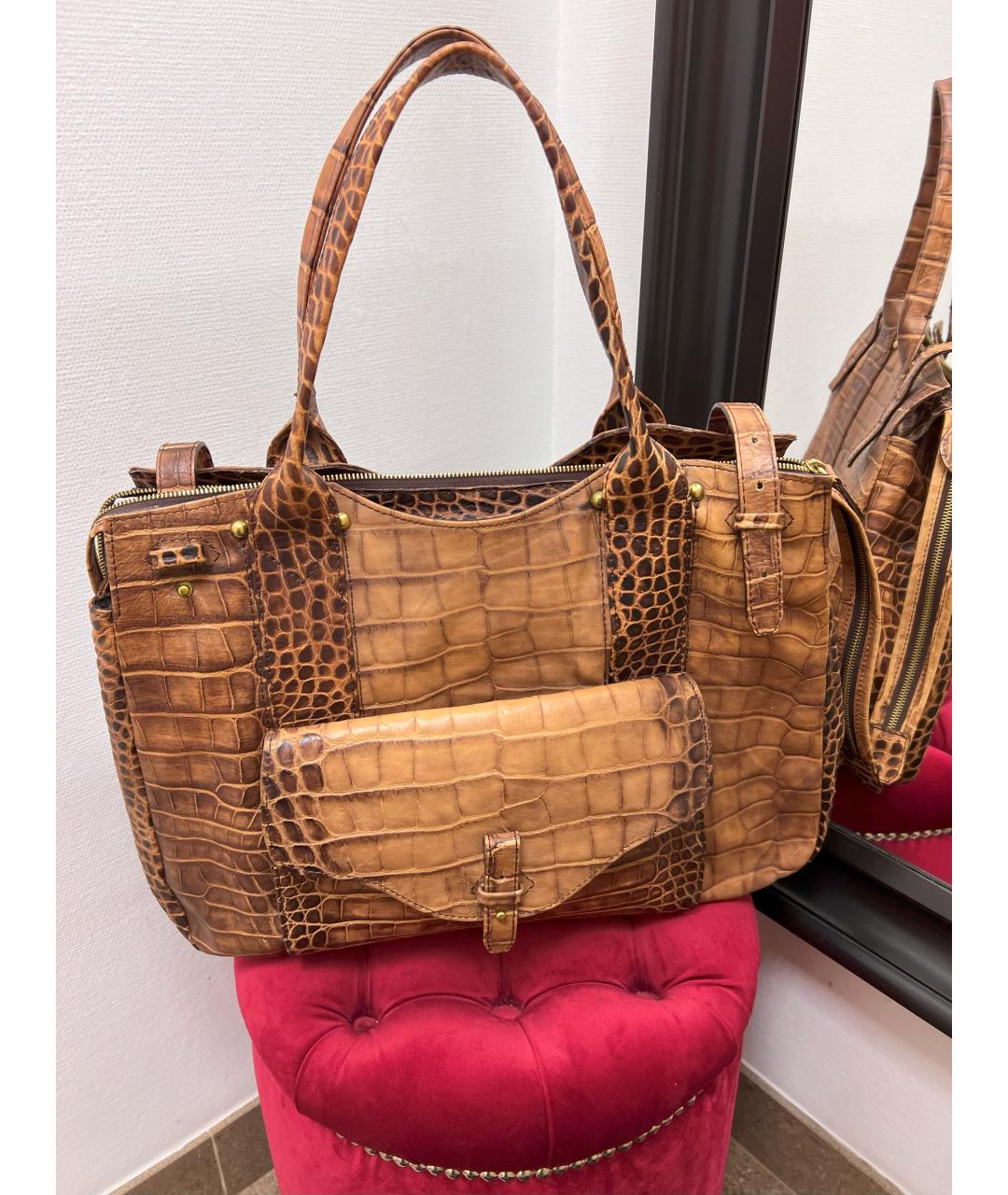SONIA RYKIEL Коричневая кожаная сумка с короткими ручками, фото 3