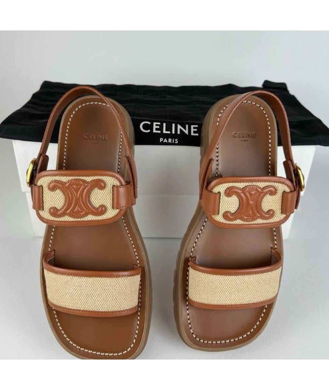CELINE Бежевые кожаные сандалии, фото 6