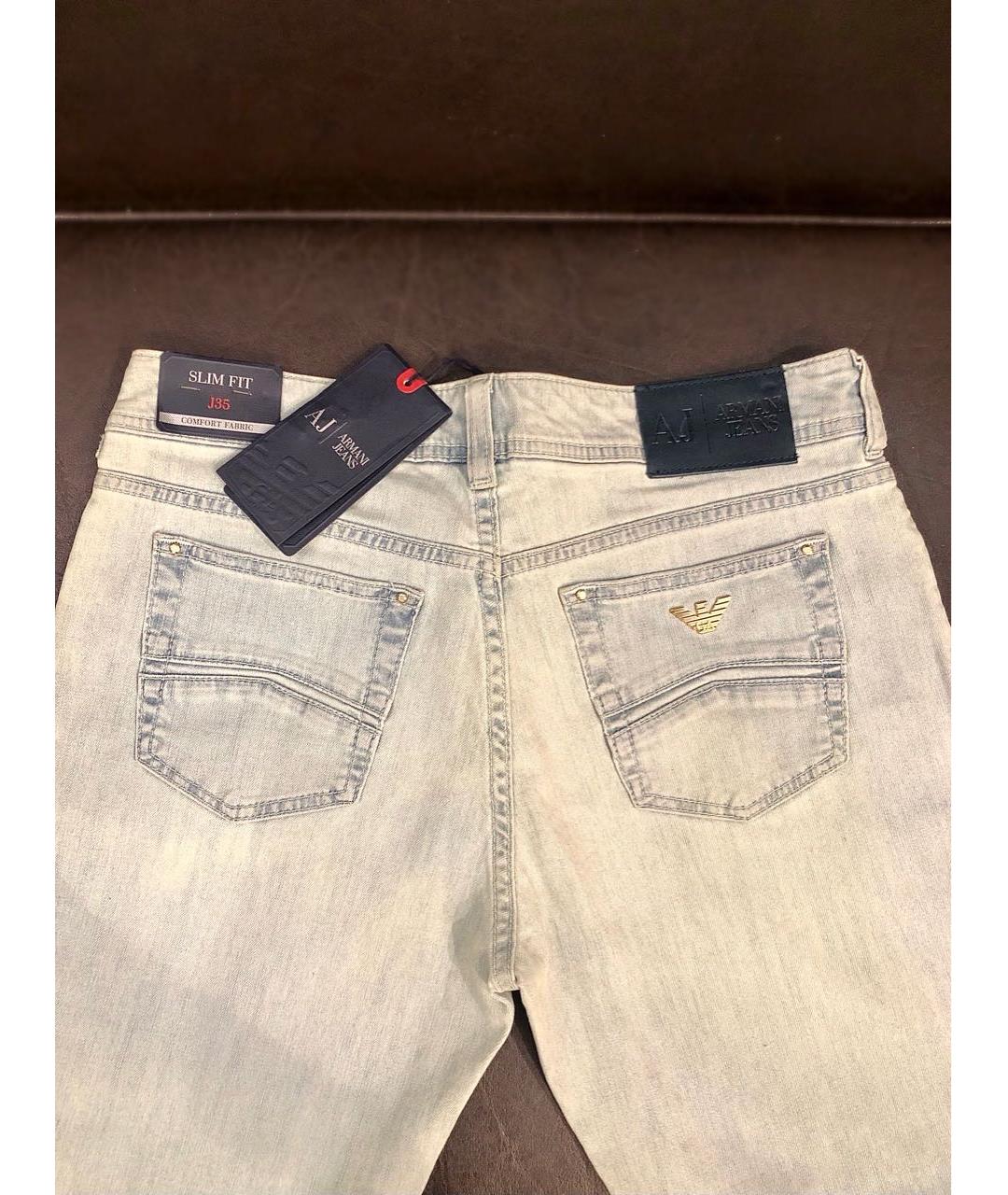 ARMANI JEANS Голубые хлопковые джинсы слим, фото 4
