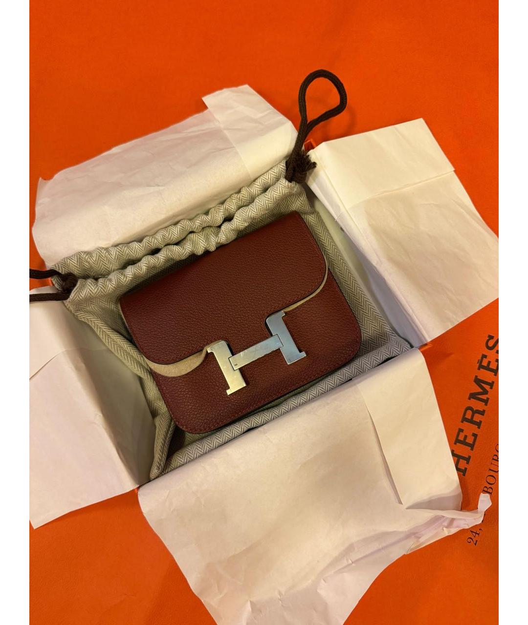 HERMES Бордовая кожаная поясная сумка, фото 3