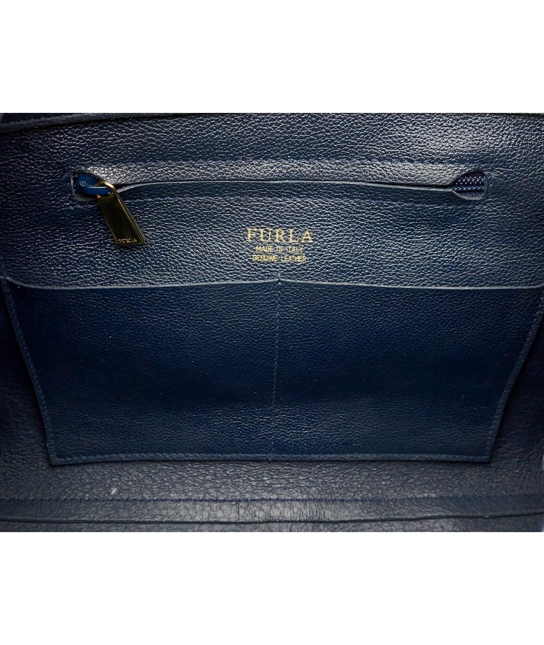 FURLA Темно-синяя кожаная сумка тоут, фото 7