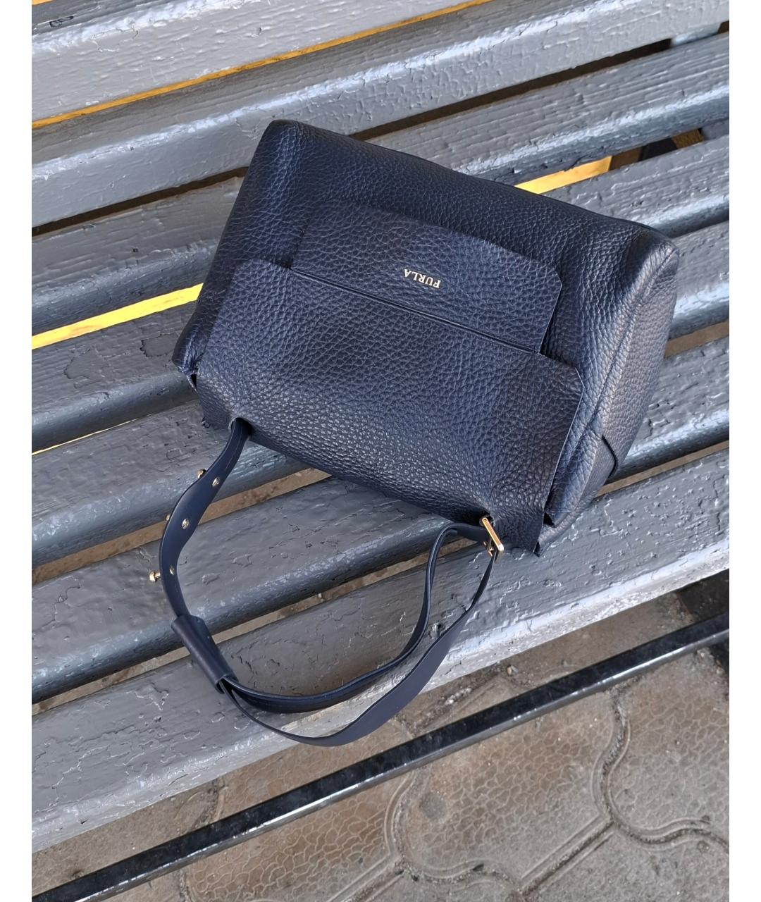 FURLA Темно-синяя кожаная сумка тоут, фото 4
