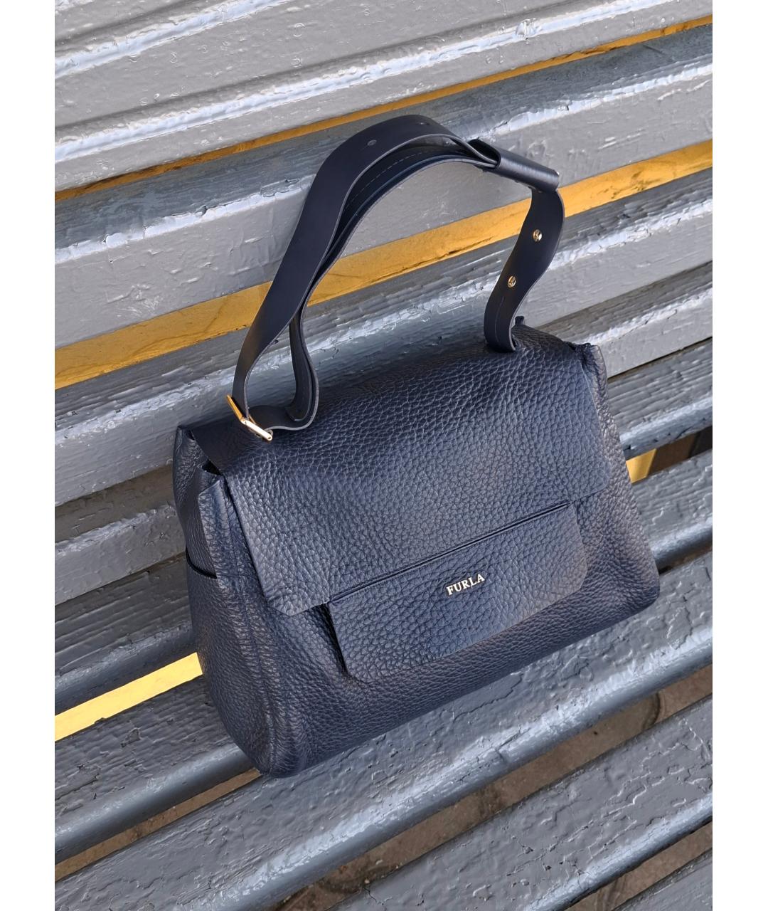 FURLA Темно-синяя кожаная сумка тоут, фото 2