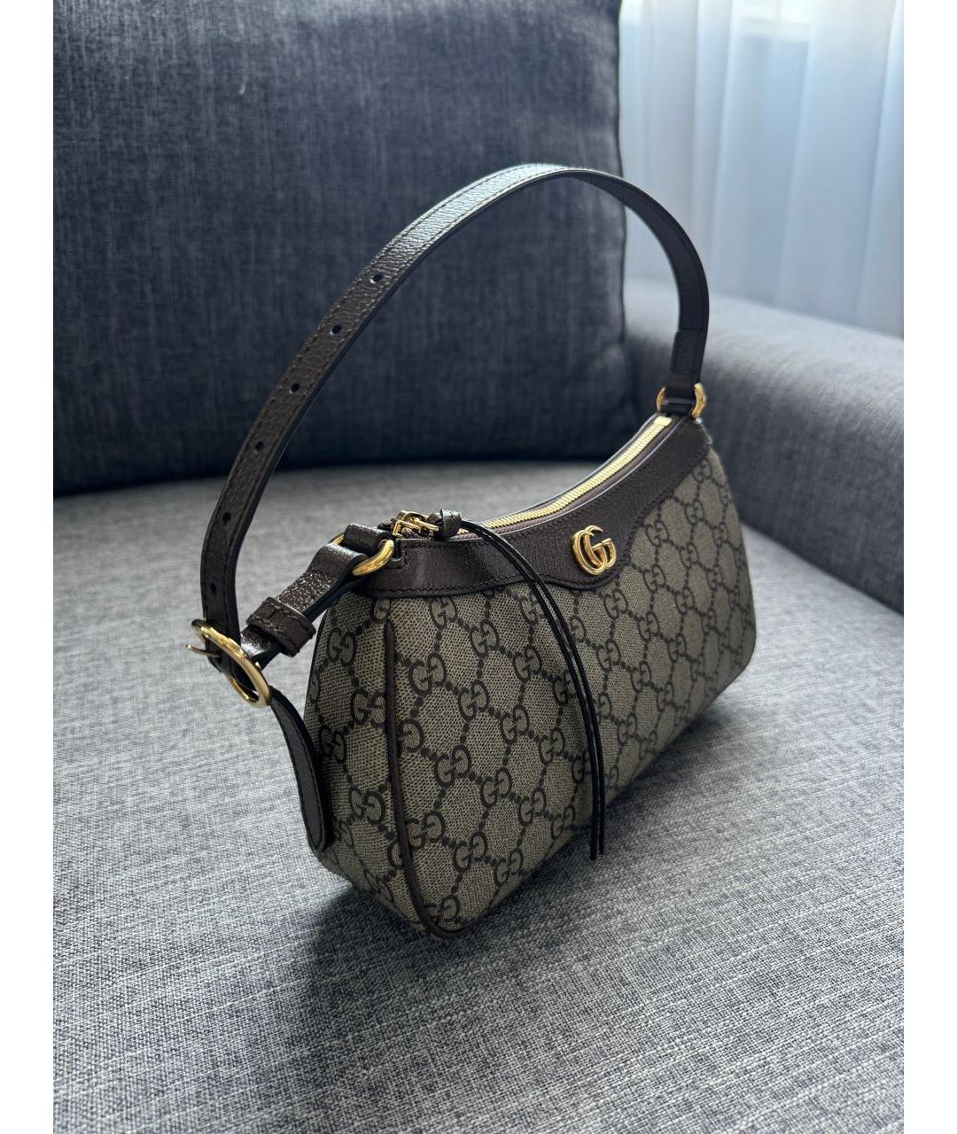 GUCCI Бежевая кожаная сумка с короткими ручками, фото 2