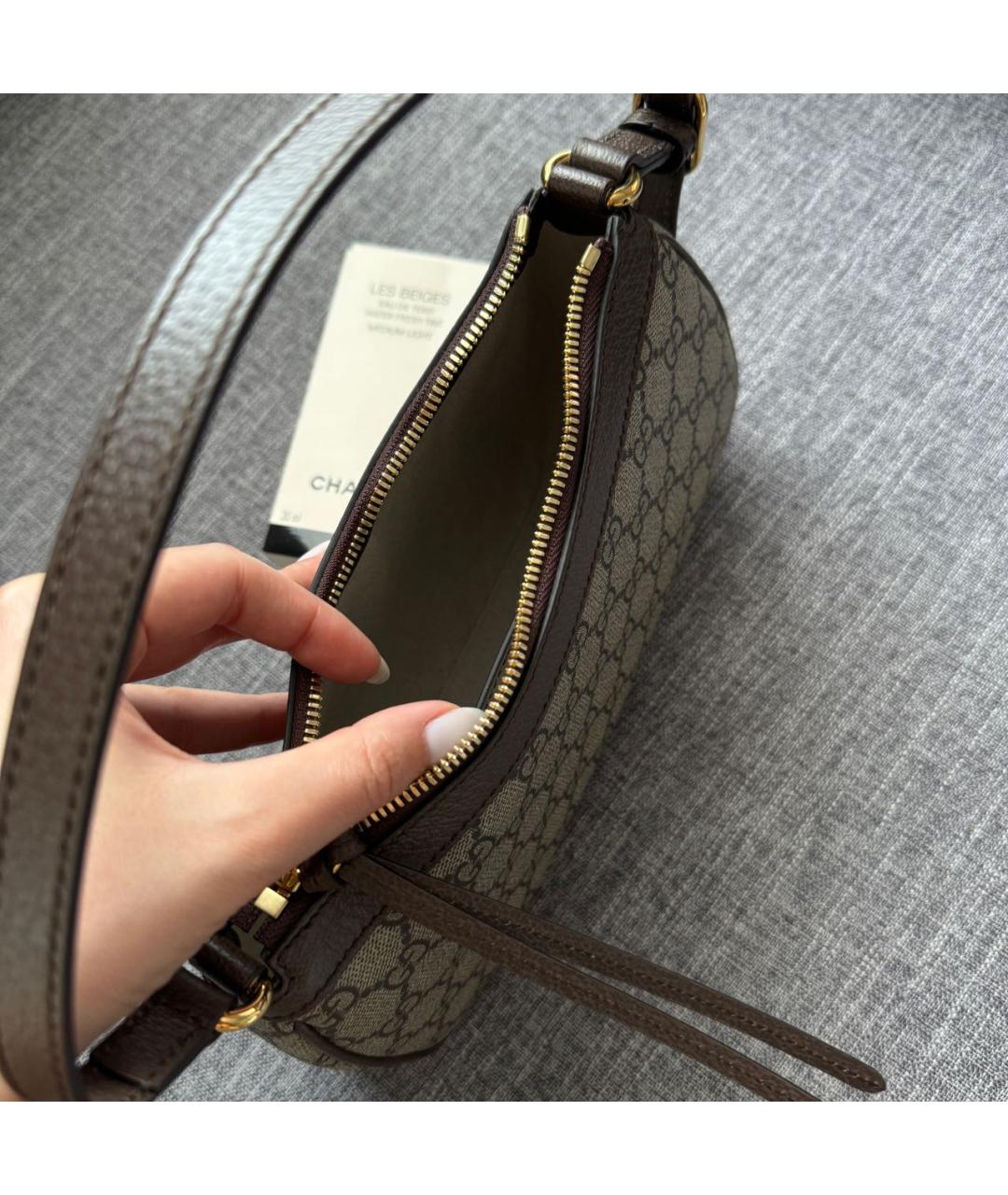 GUCCI Бежевая кожаная сумка с короткими ручками, фото 4
