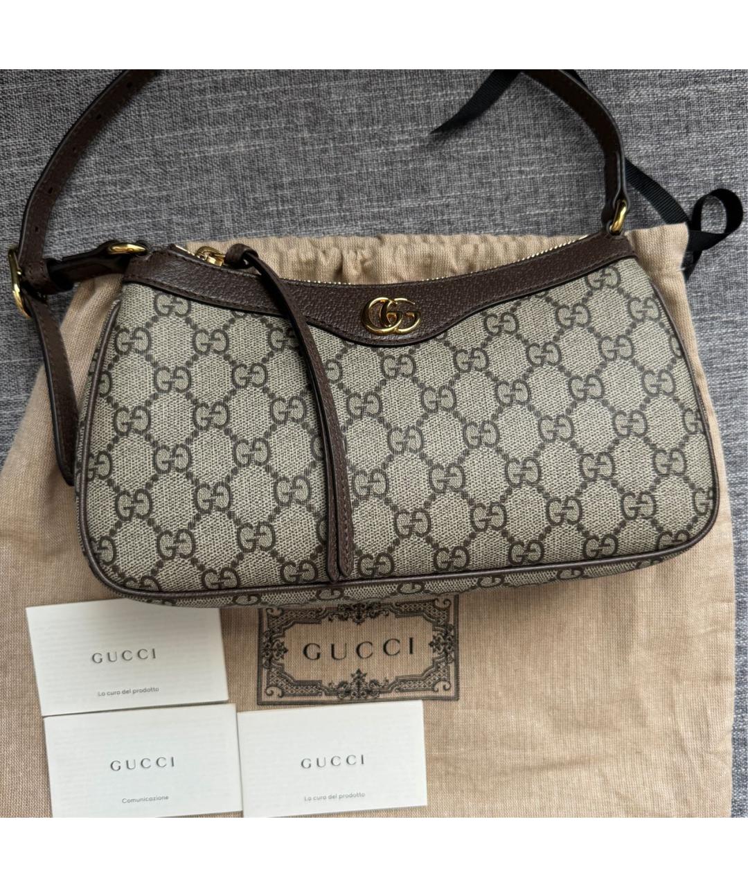 GUCCI Бежевая кожаная сумка с короткими ручками, фото 5