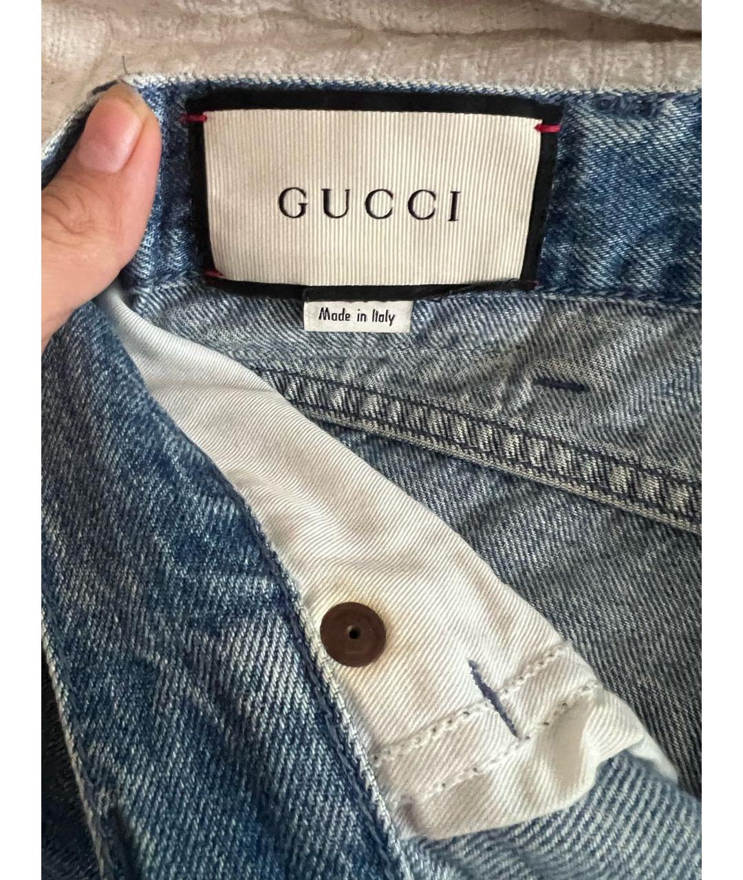GUCCI Голубые хлопковые прямые джинсы, фото 5