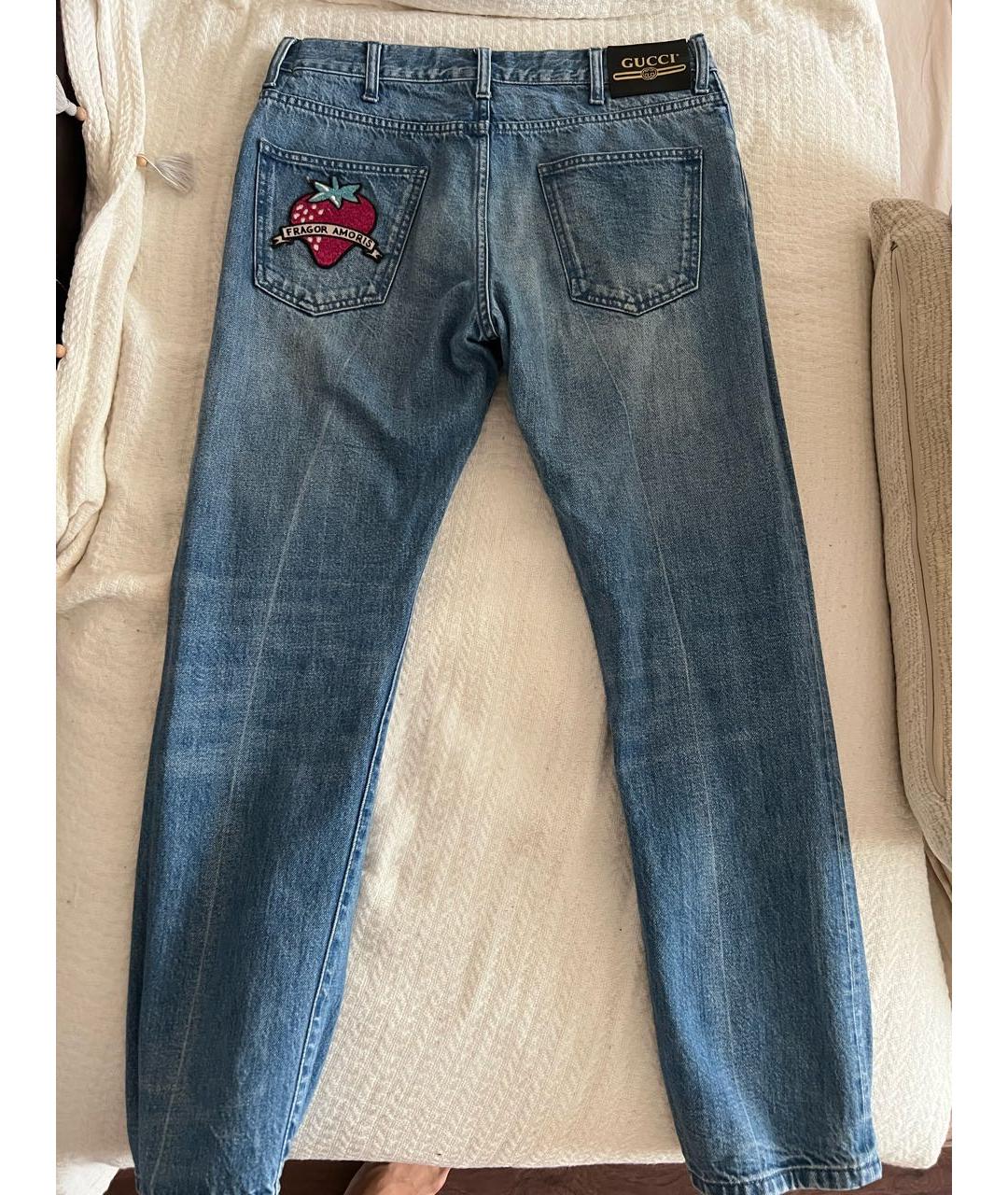 GUCCI Голубые хлопковые прямые джинсы, фото 2
