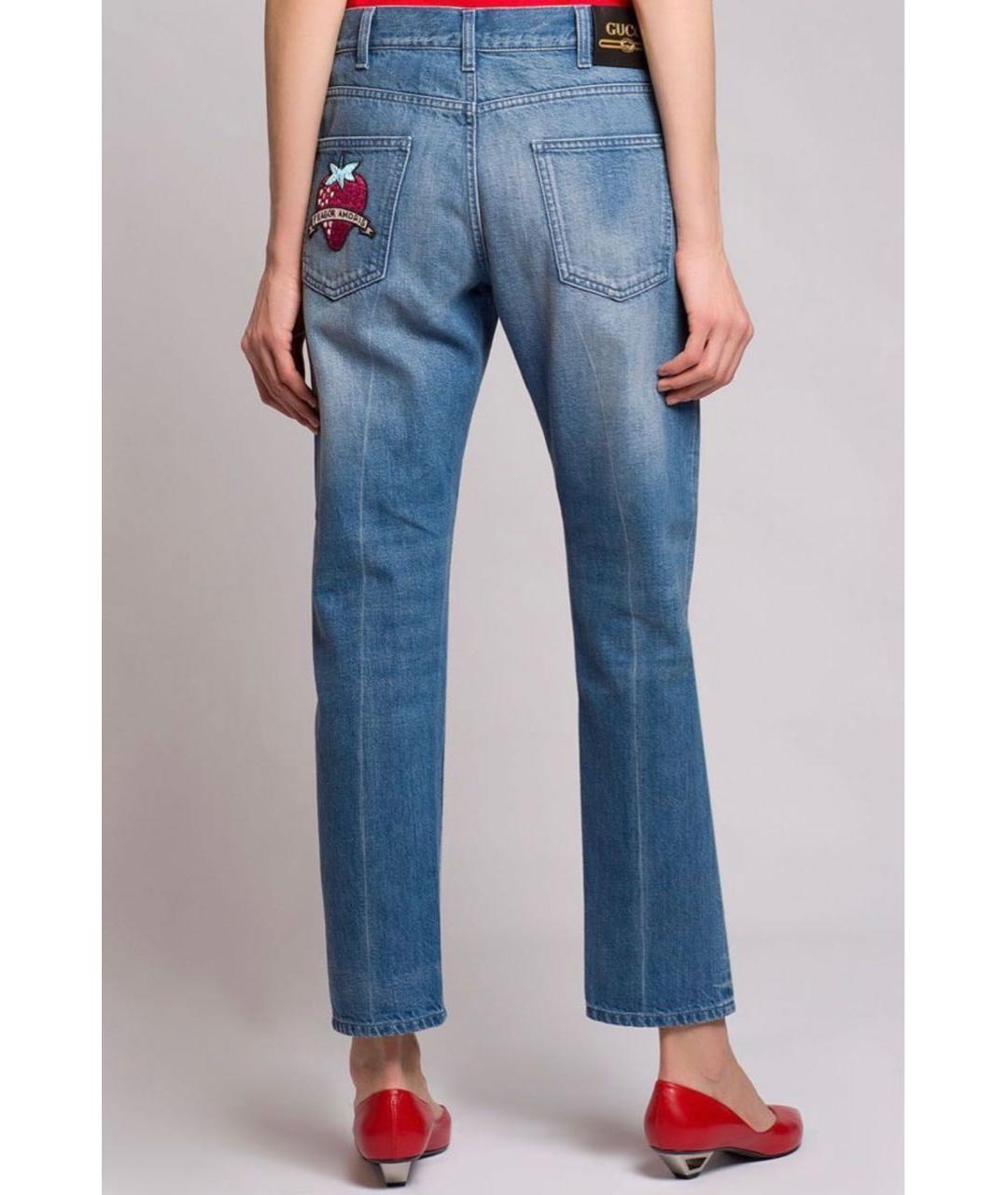 GUCCI Голубые хлопковые прямые джинсы, фото 4