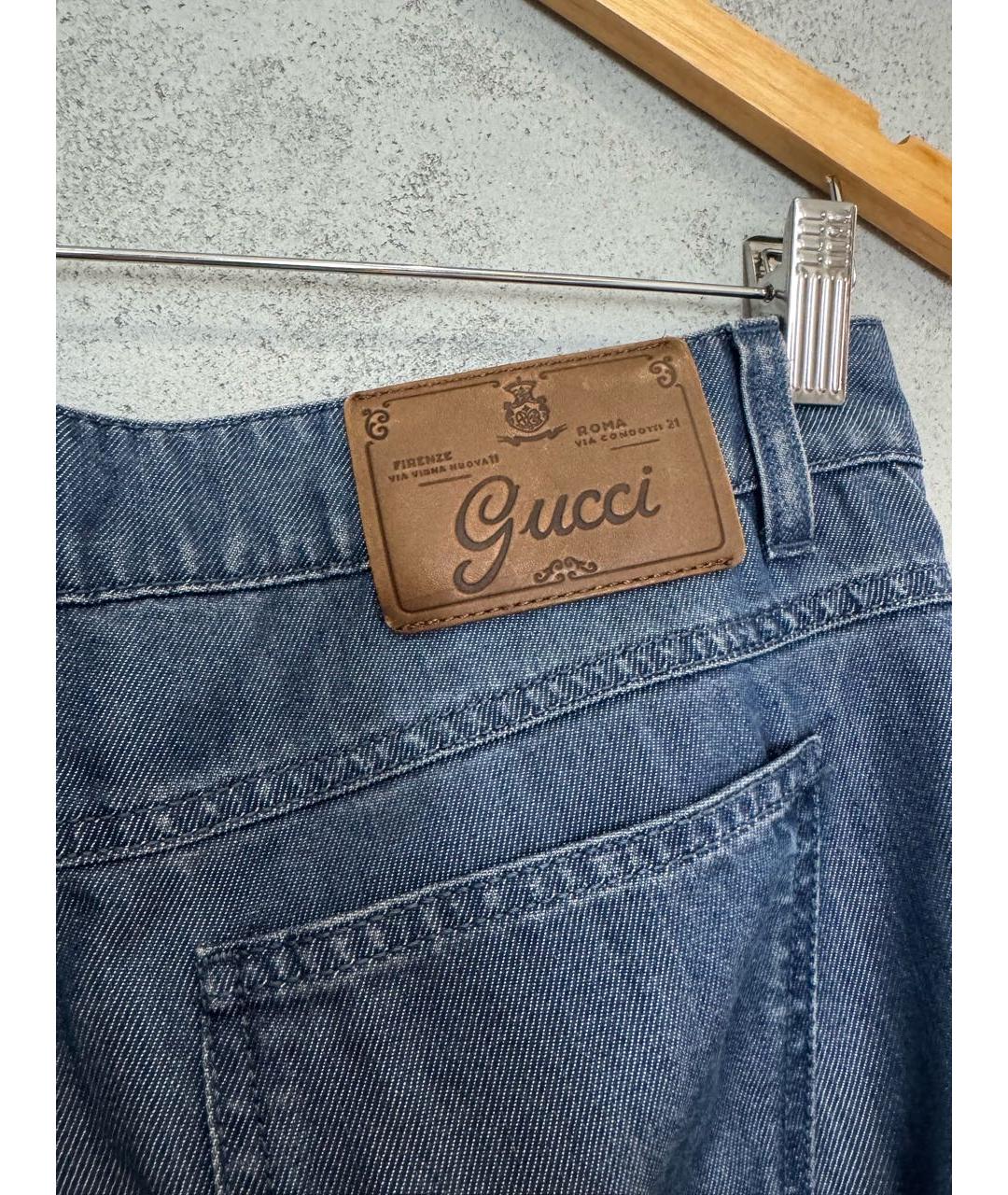 GUCCI Синие хлопко-лиоцелловые прямые джинсы, фото 3