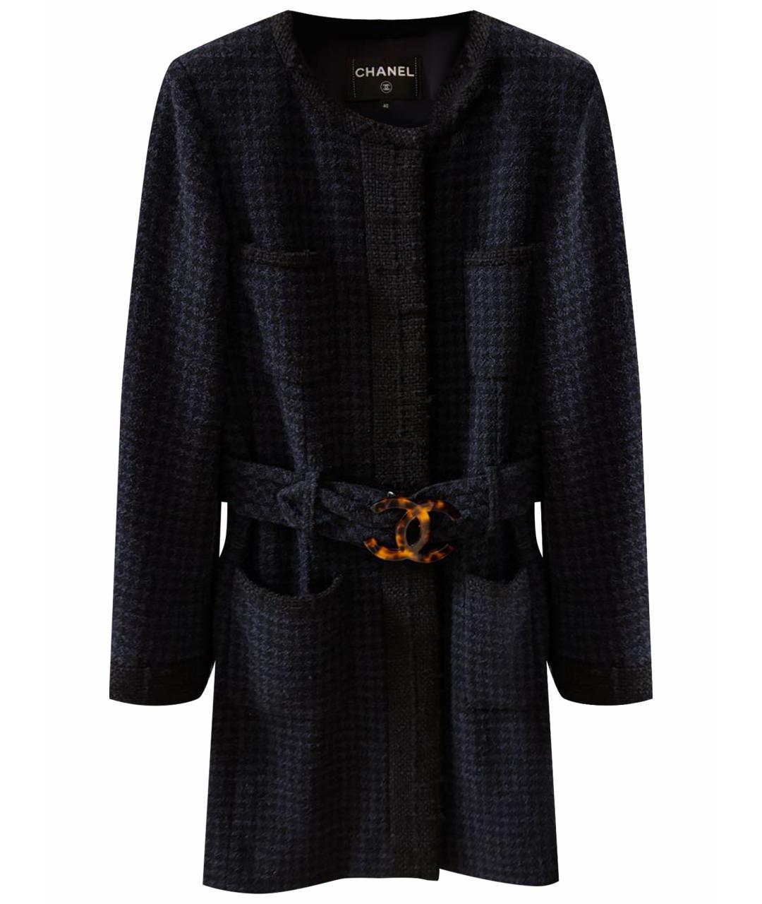 CHANEL Темно-синее твидовое пальто, фото 1