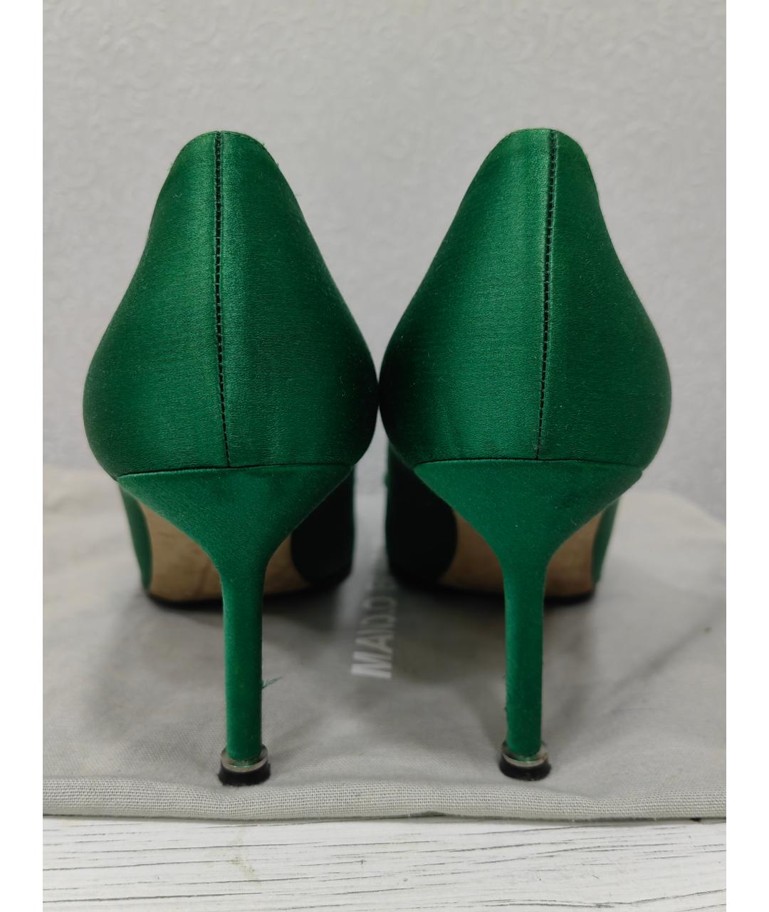 MANOLO BLAHNIK Зеленые кожаные лодочки на низком каблуке, фото 4