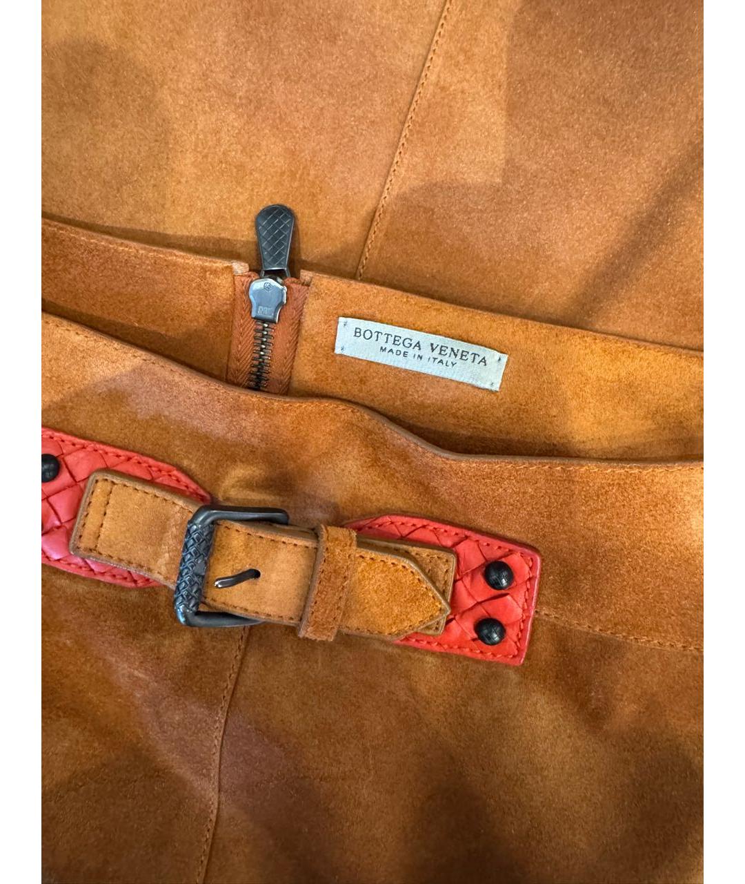 BOTTEGA VENETA Оранжевая кожаная юбка миди, фото 5