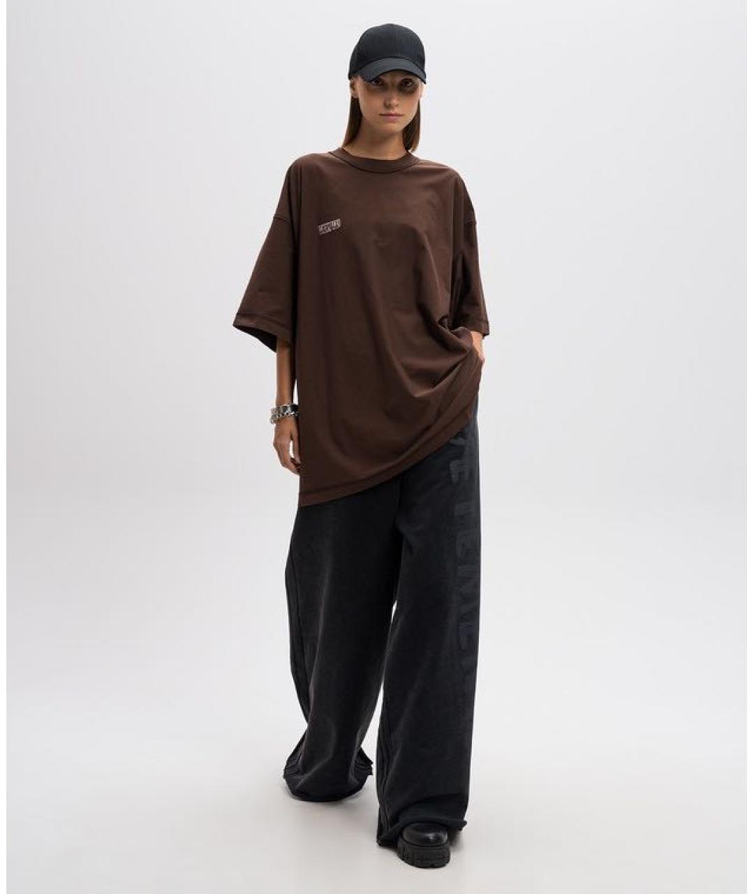 VETEMENTS Коричневая хлопковая футболка, фото 3