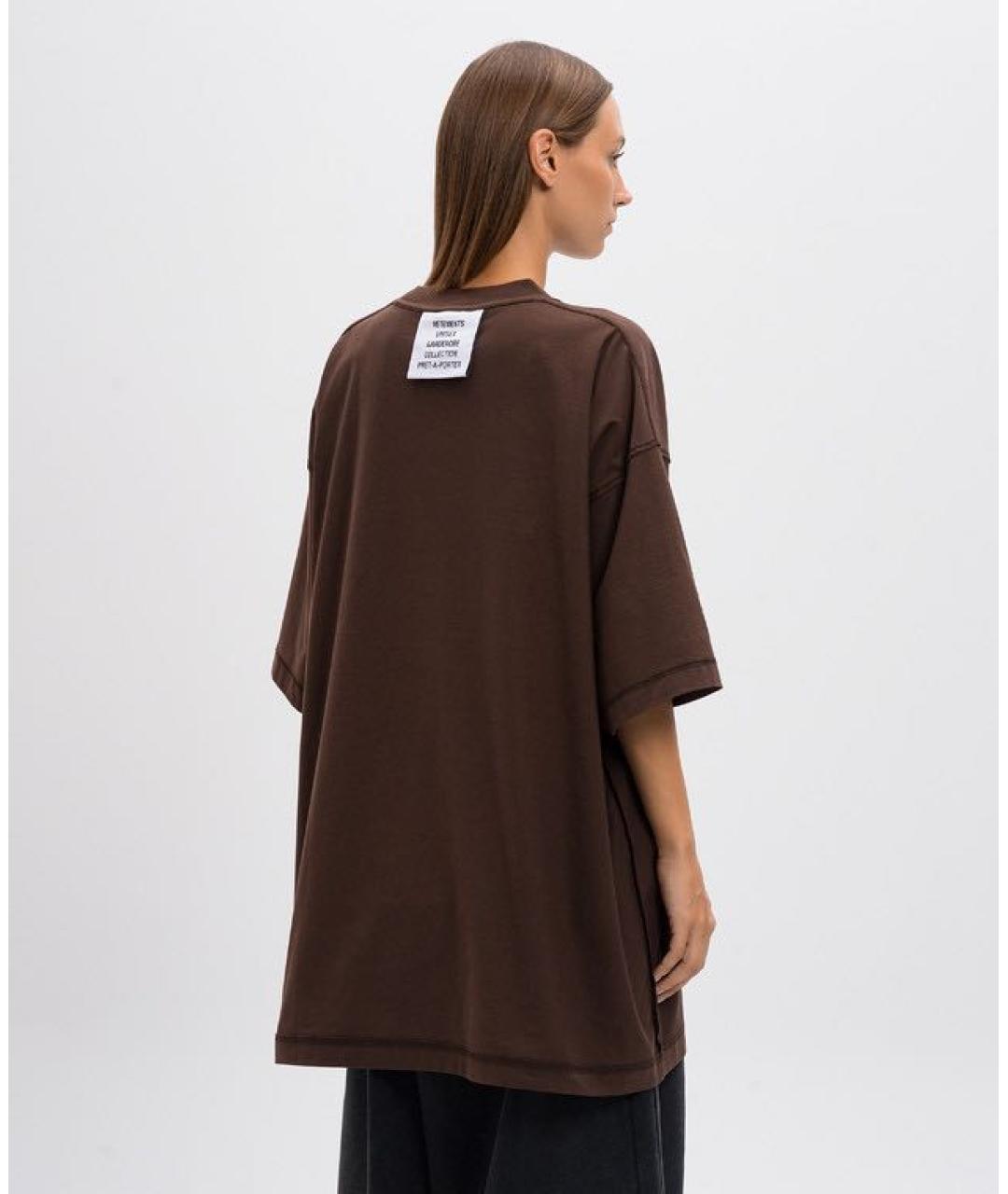 VETEMENTS Коричневая хлопковая футболка, фото 4